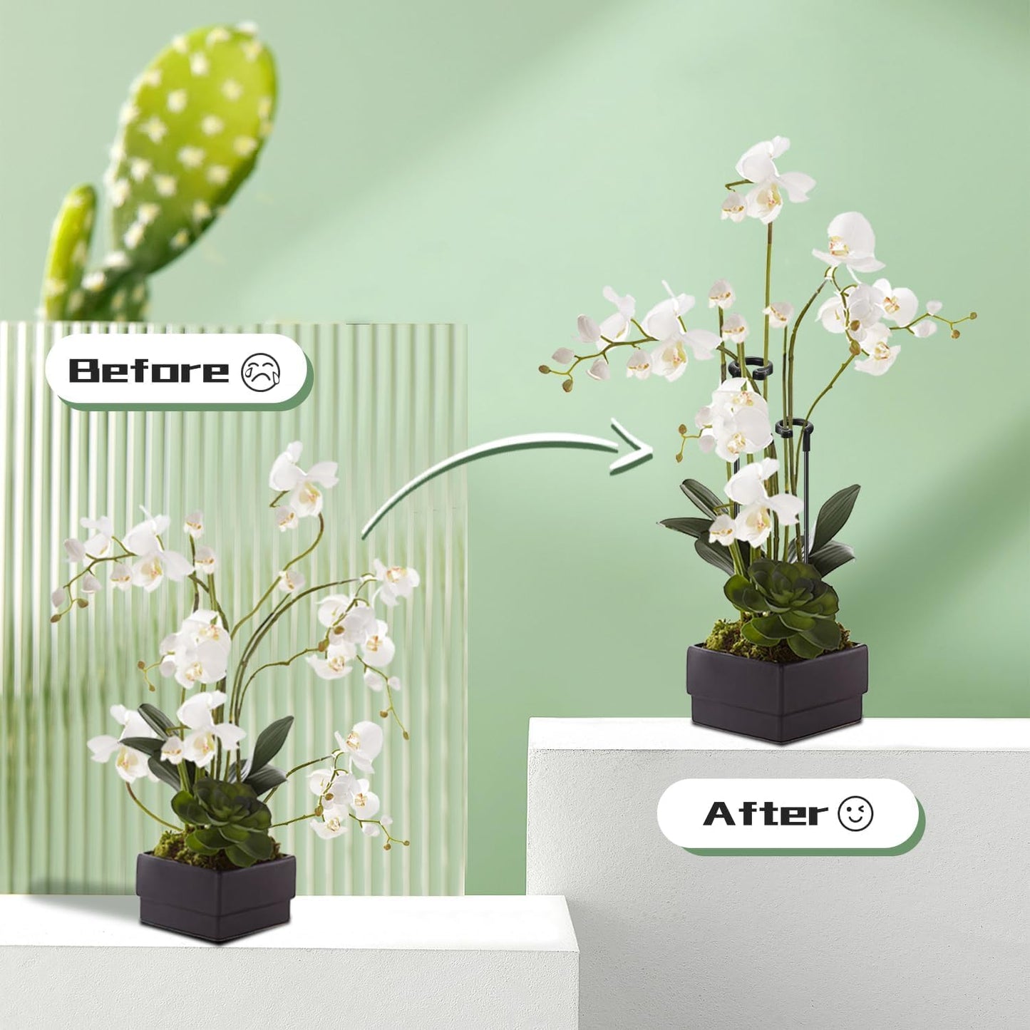 Orchid Sticks 17 Inch &11 Inch 16Pcs Plant Stakes with Clips for Support Small Short Plants,Garden Stakes Support Poles Rods Suit for Potted Plants Flowers Seedling (Black)