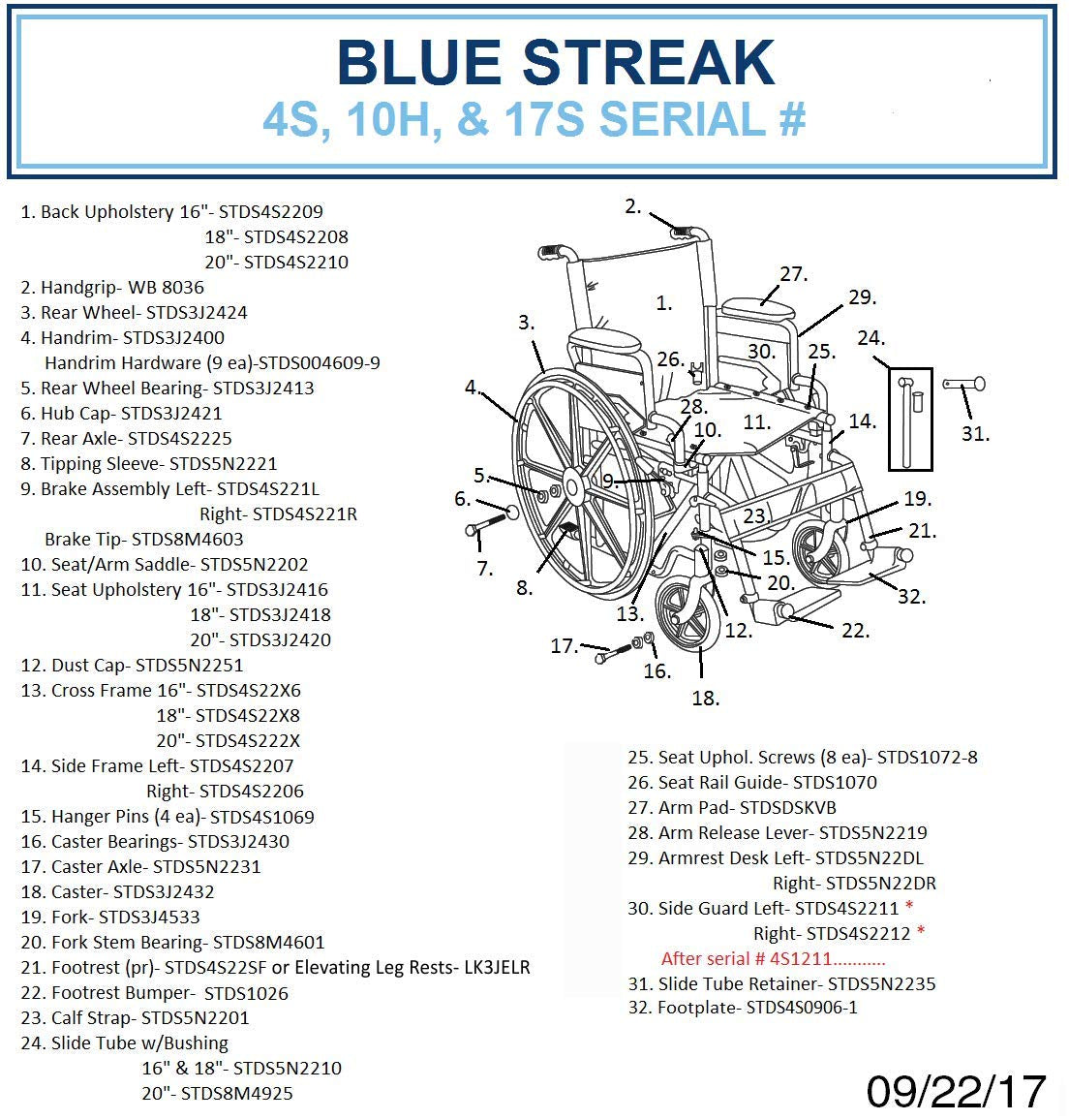 Blue Streak Lightweight Foldable Wheelchair for Adults, Seniors, and Disabled - Swing-Away Elevating Leg Rests and Flip-Back Padded Arms - Black/Blue