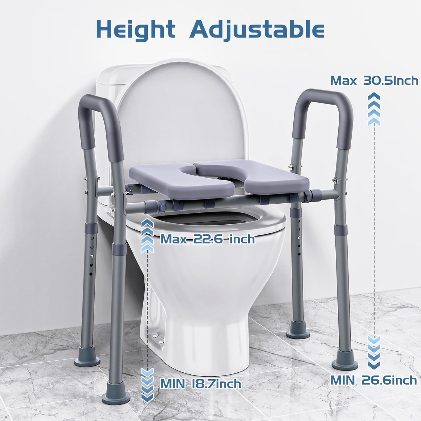 Toilet Seat Risers for Seniors, Raised Toilet Seat with Handles, Adjustable Height & Width, Heavy Duty up to 550Lb Handicap Elevated Toilet Seat for Elderly, Pregnant, Fit Any Toilet