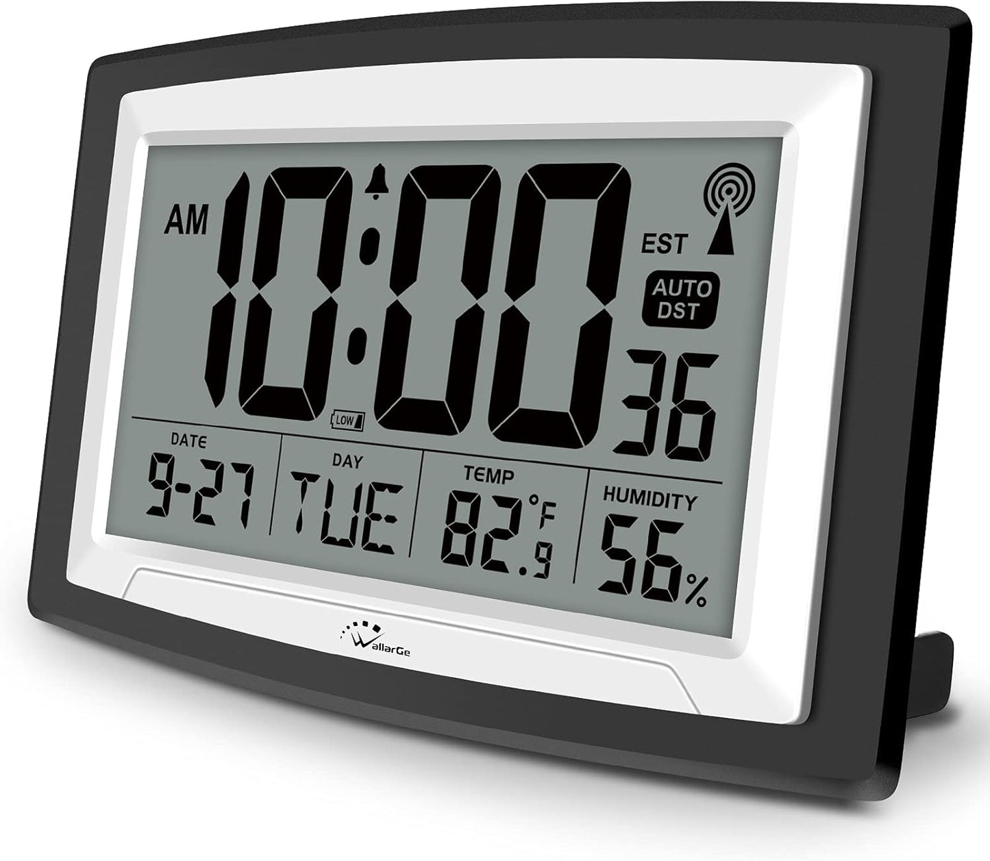 Atomic Digital Wall Clock Battery Operated, Self-Setting, Large Display with Temperature, Date, Day of the Week, Silent Wall Mount Digital Clock, 4 Time Zones, DST