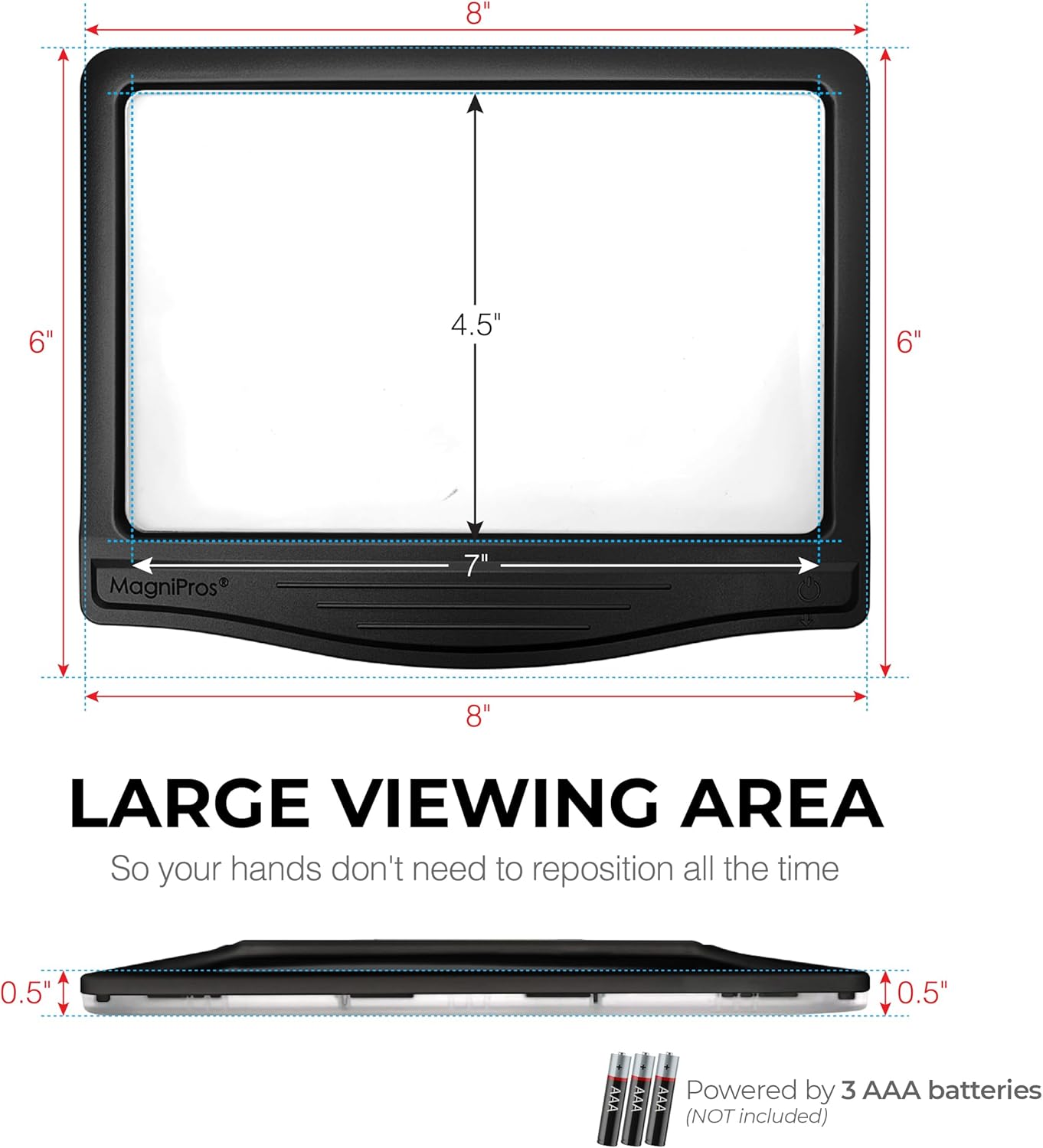 5X Large LED Page Magnifier for Reading Magnifying Glass Reader with 3 Color Lighting Modes & Anti-Glare Lens to Reduce Eye Strain-Perfect for Fine Print.