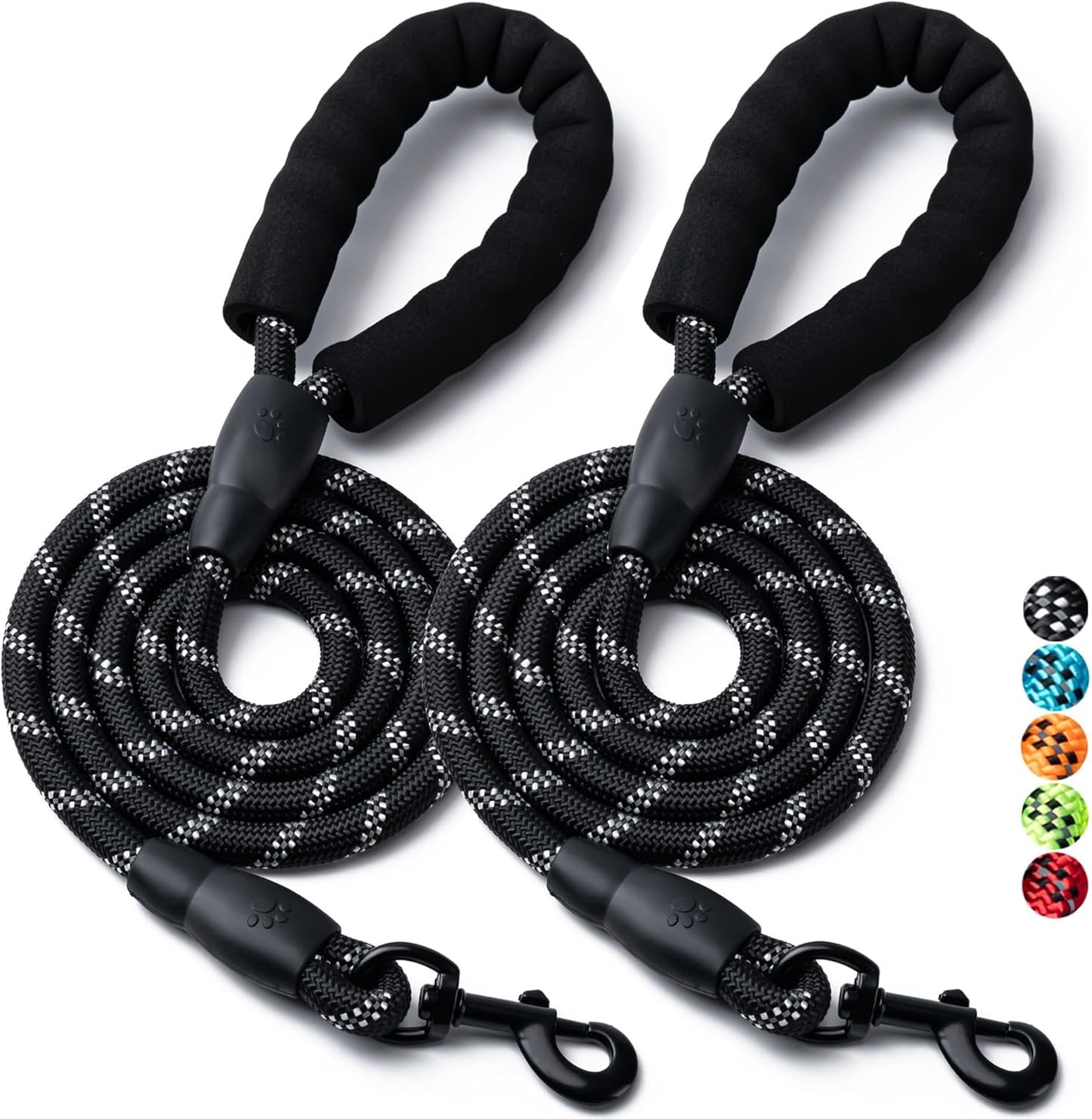 2 Pack Dog Leash, 4/5//6 FT Heavy Duty Nylon Rope Pet Leashes with Comfortable Padded Handle, Reflective Dog Leashes for Small Medium and Large Dogs (4Ft-1/2,Black/Black)