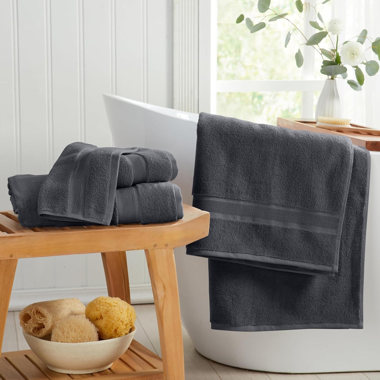 Luxury Viscose from Bamboo Bath Towel Set of 4 | 35% Viscose from Bamboo - 65% Cotton | Absorbent Quick-Dry Towels for Bathroom | Oeko-Tex Standard 100 Cotton | Iron Grey