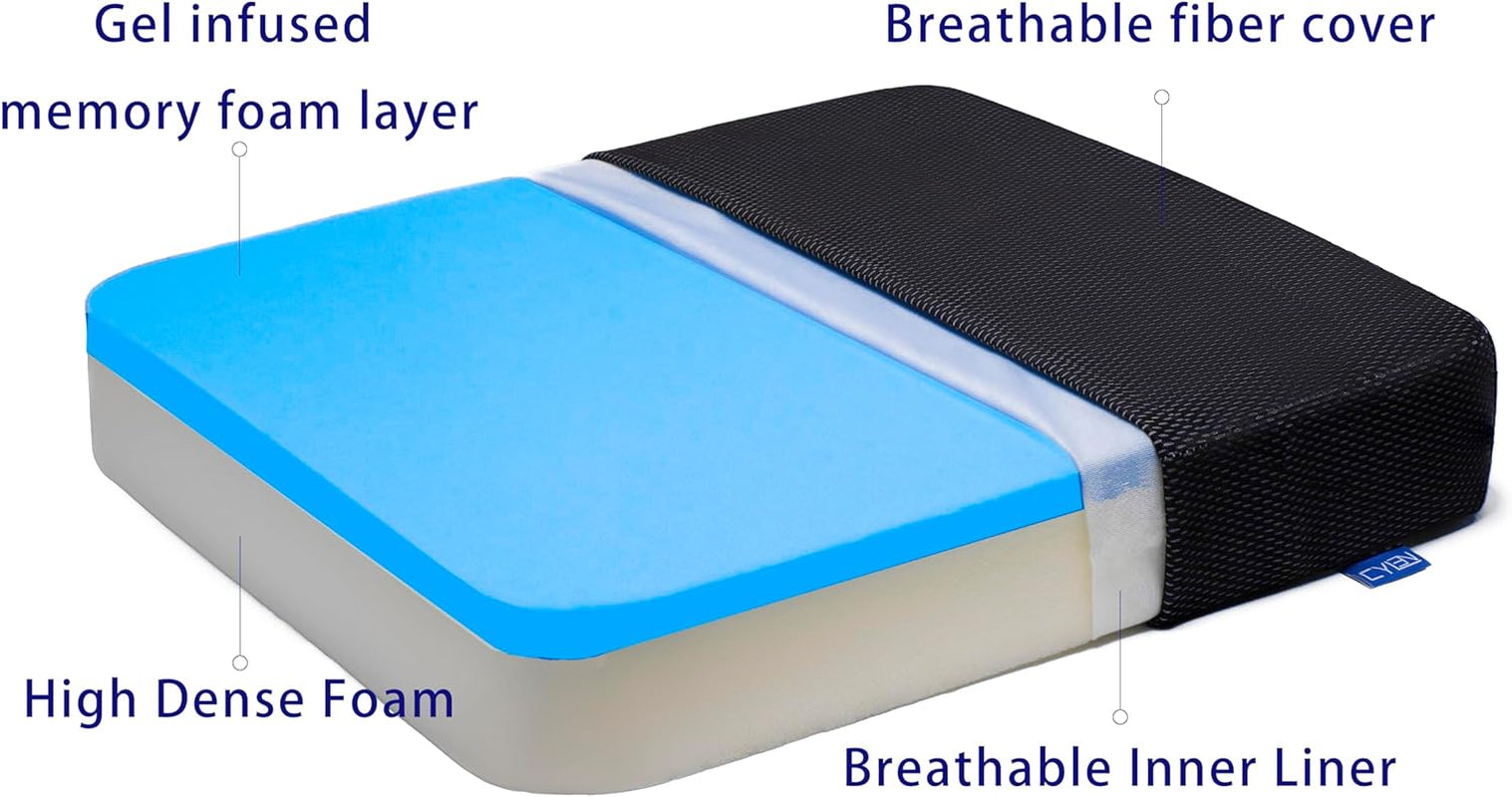 Ifoam Gel Infused Memory Foam Layer Wheelchair Cushion - Seat Cushion for Wheelchair-Office Chair, Kitchen Chair, Car Seats-Pressure Sore and Tailbone Pain Relief-High Dense Polyfoam Base(Black)