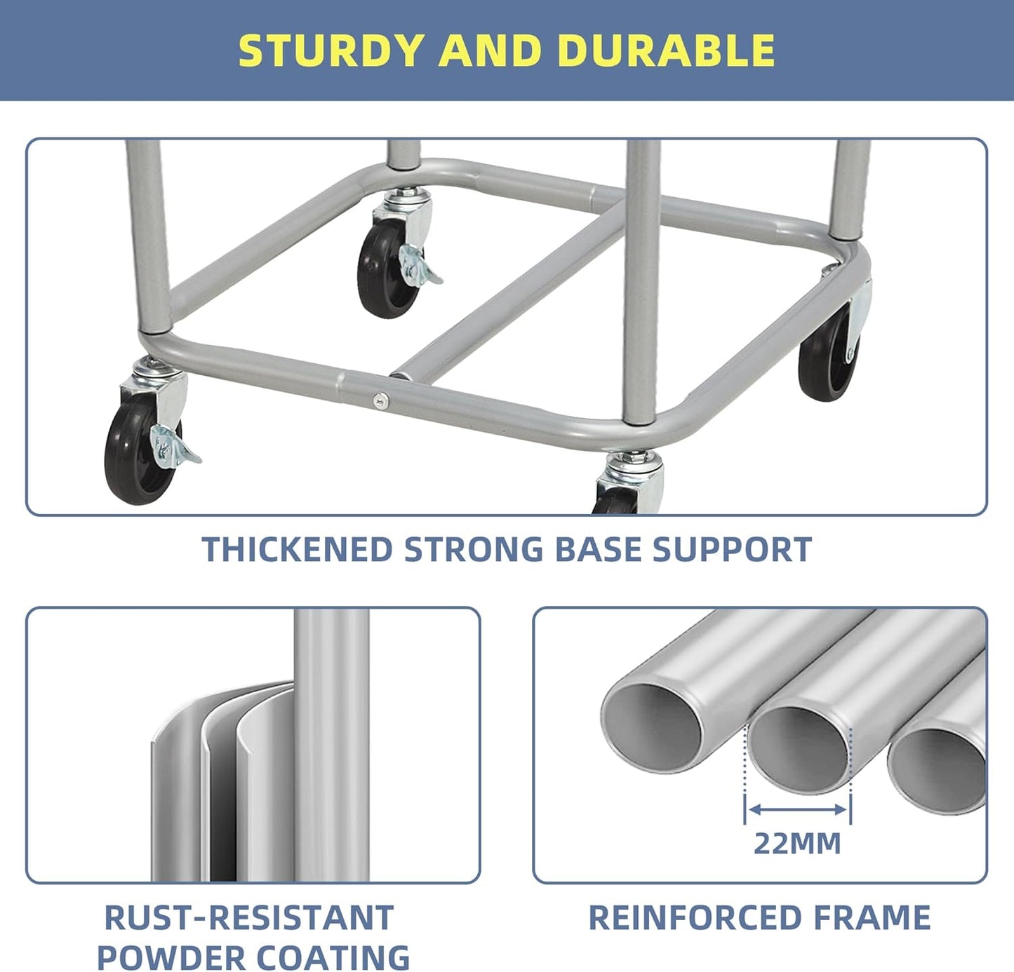 Commercial Laundry Hamper with Heavy Duty Steel Frame, 160 L Industrial Laundry Basket Cart with Wheels for Hotel, Home, Laundry Room, 17.72''L X 17.72''W X 30.91''H, Medium Beige