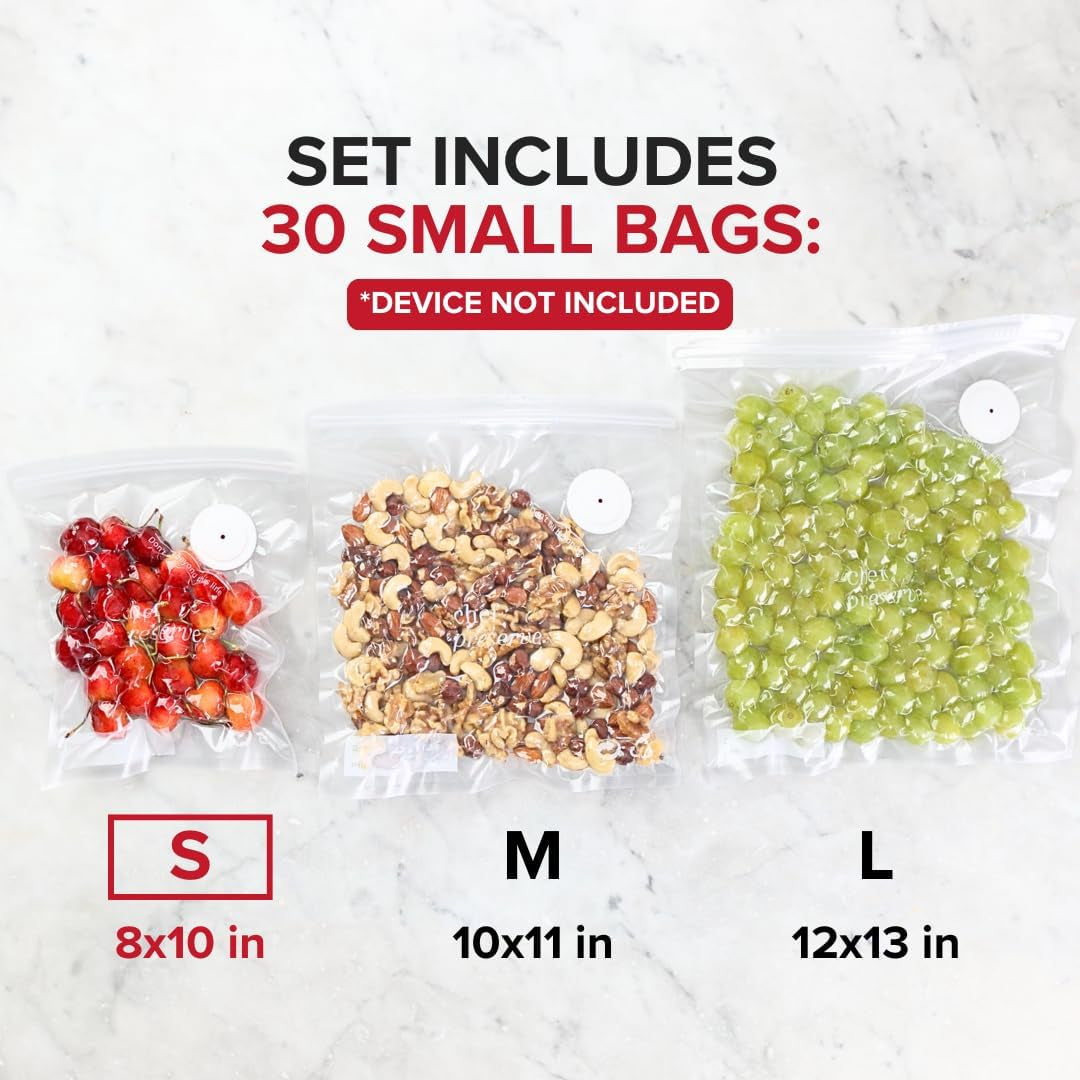 Reusable Vacuum Sealer Bags for Food – 30 Bpa-Free Small (8 X 10 In) Food Storage Bags, Freezer, Microwave – Odor-Resistant, Leak-Proof – Compatible with  Vacuum Sealers