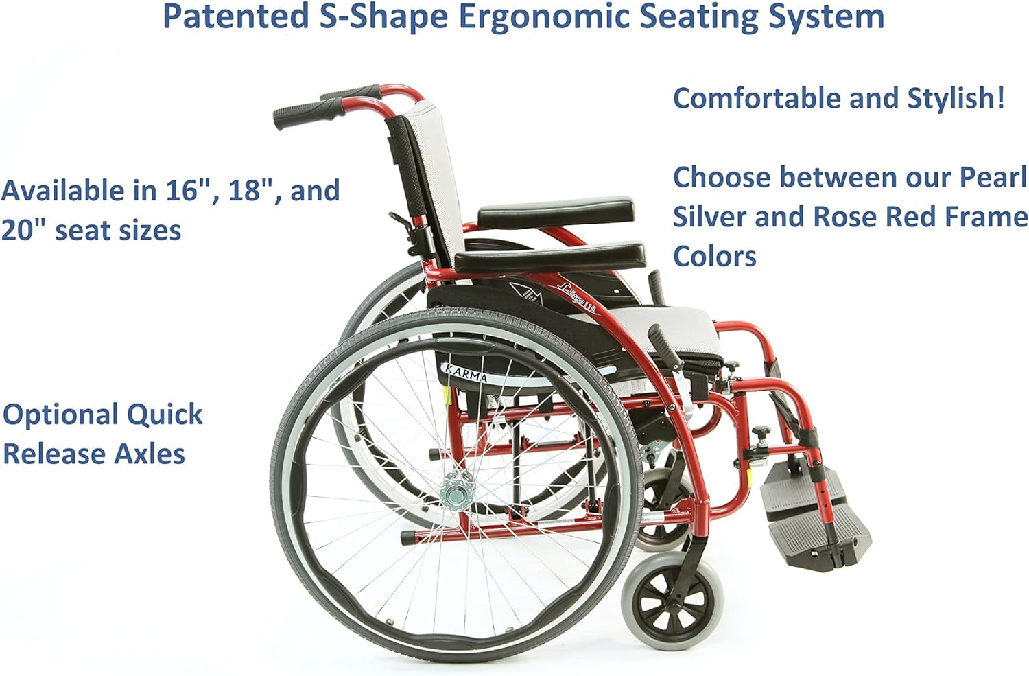 Karman S-115 25 Lbs Ultra Light Ergonomic Wheelchair with Removable Footrest Red Color