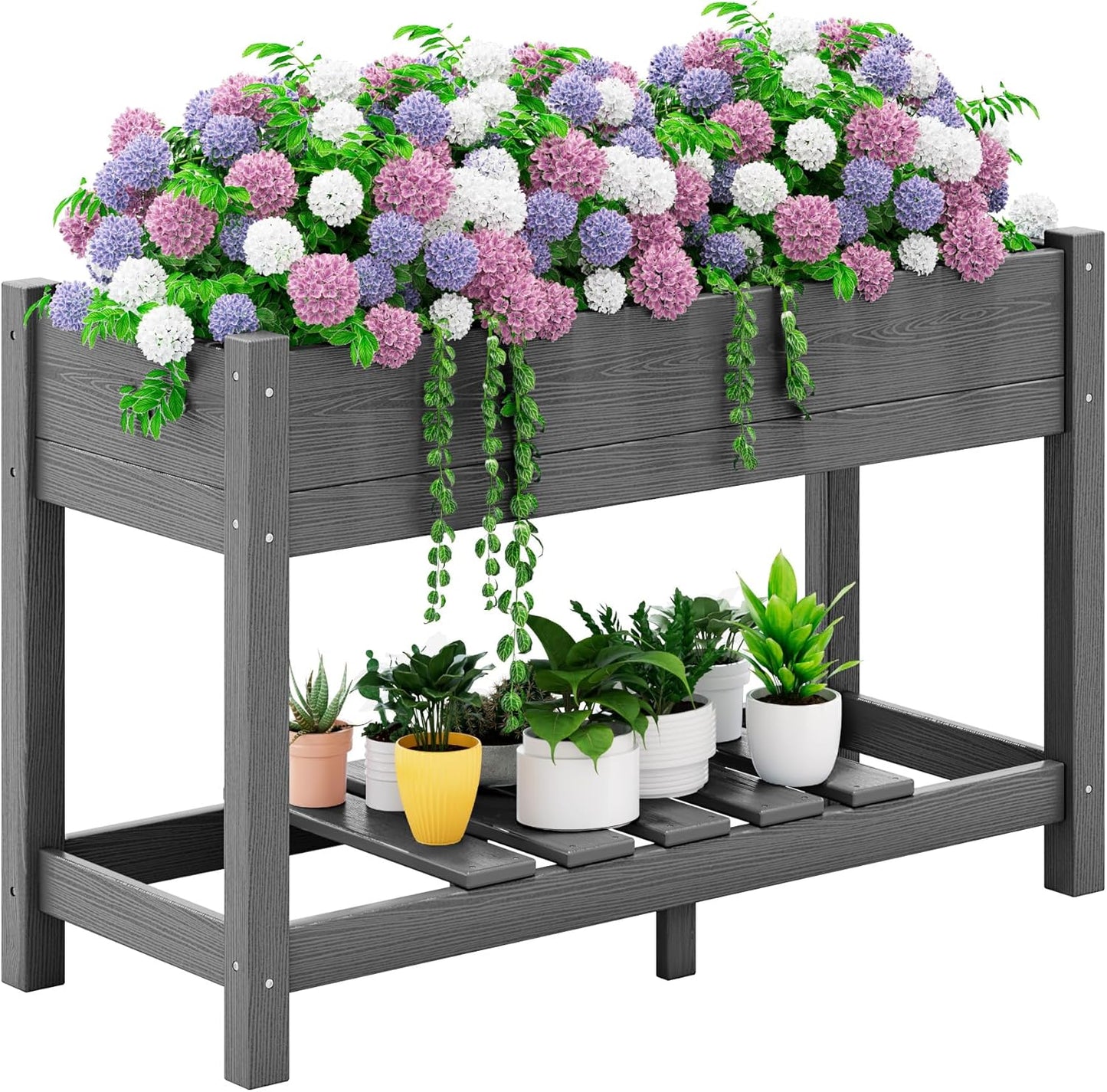 Raised Garden Bed, HDPE Raised Bed for Gardening All Weather Use- Grey