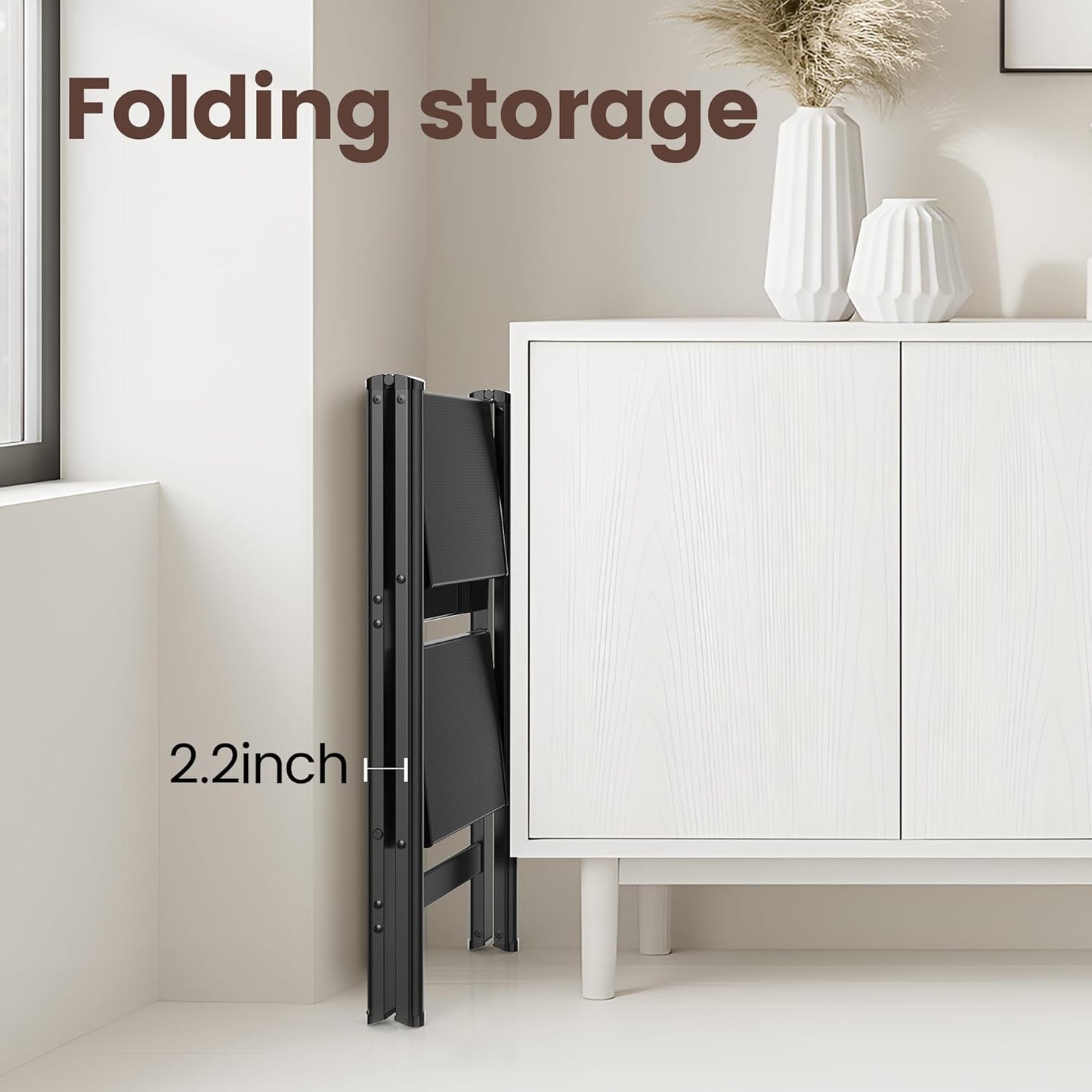 Step Ladder,Lightweight Aluminum Folding Step Stool with Anti-Slip Wide Pedal,330Lbs Capacity Step Ladder for Household,Kitchen,Office - Black