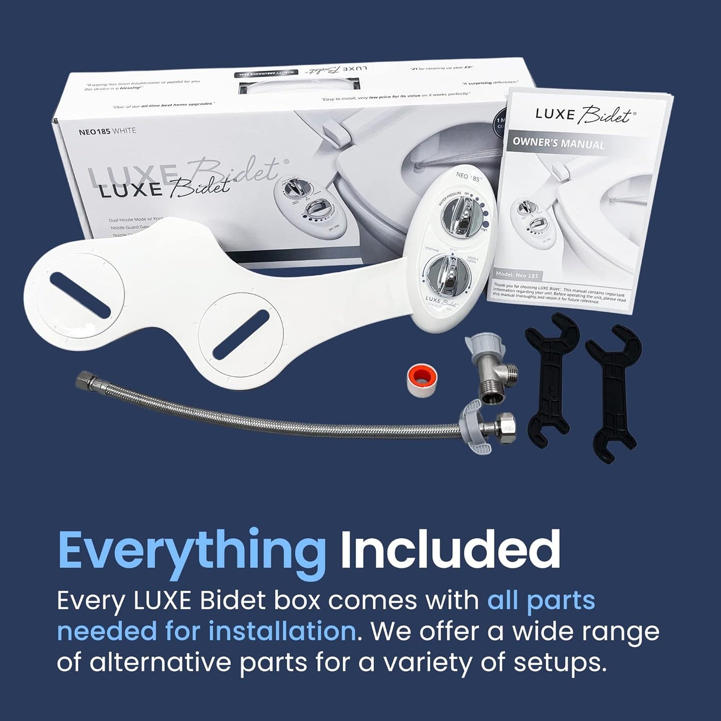 NEO 185 - Dual Nozzle, Self-Cleaning, Non-Electric Bidet Attachment for Toilet Seat, Adjustable Water Pressure, Rear & Feminine Wash (White)