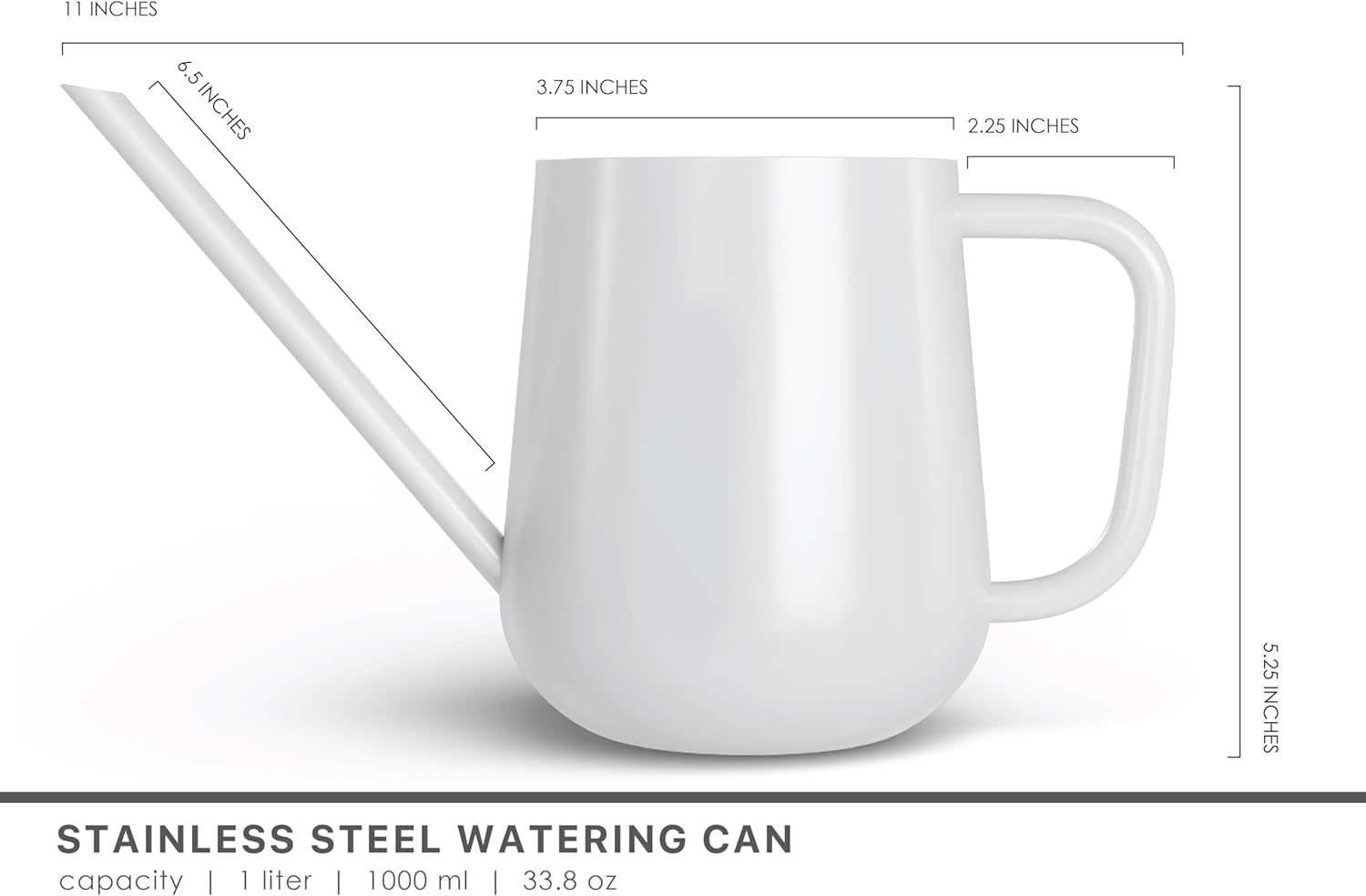 Metal Watering Can for Indoor Houseplants Outdoor Garden Long Sprout Water Can for Succulents Herb Bonsai Modern Garden Tool 33.8Oz/1000Ml (Brilliant White)