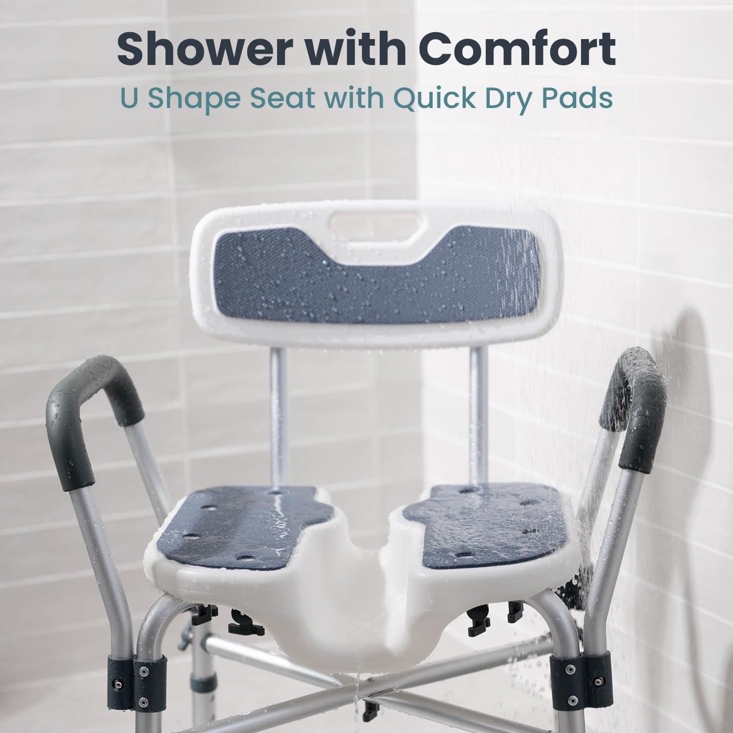 Shower Chair U-Shape Seat (450Lb) Heavy Duty - Padded Armrests and Back, Shower Chairs for Elderly and Disabled, Handicap, Shower Chair for inside Shower, Adjustable Height - Blue