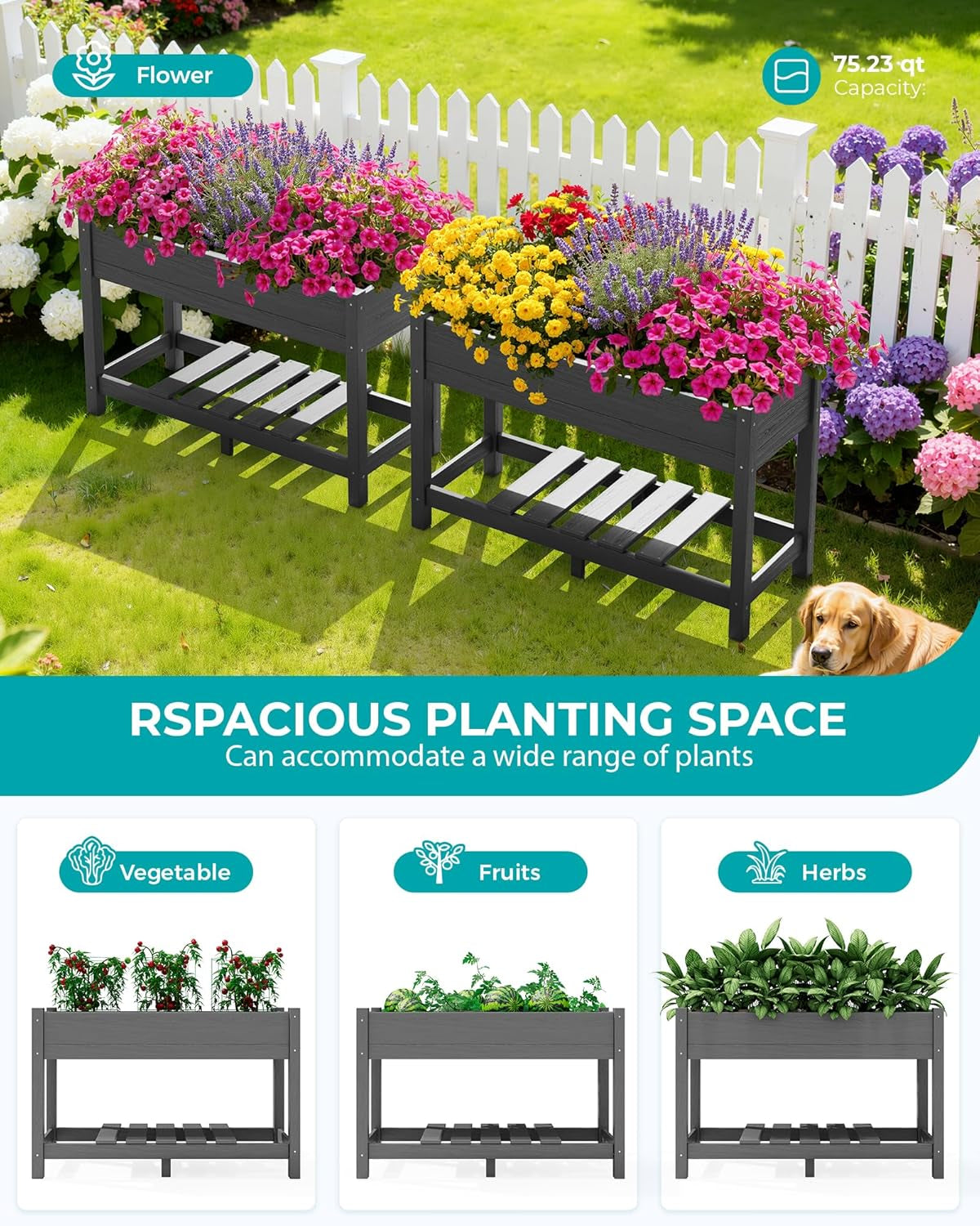 Raised Garden Bed, HDPE Raised Bed for Gardening All Weather Use- Grey