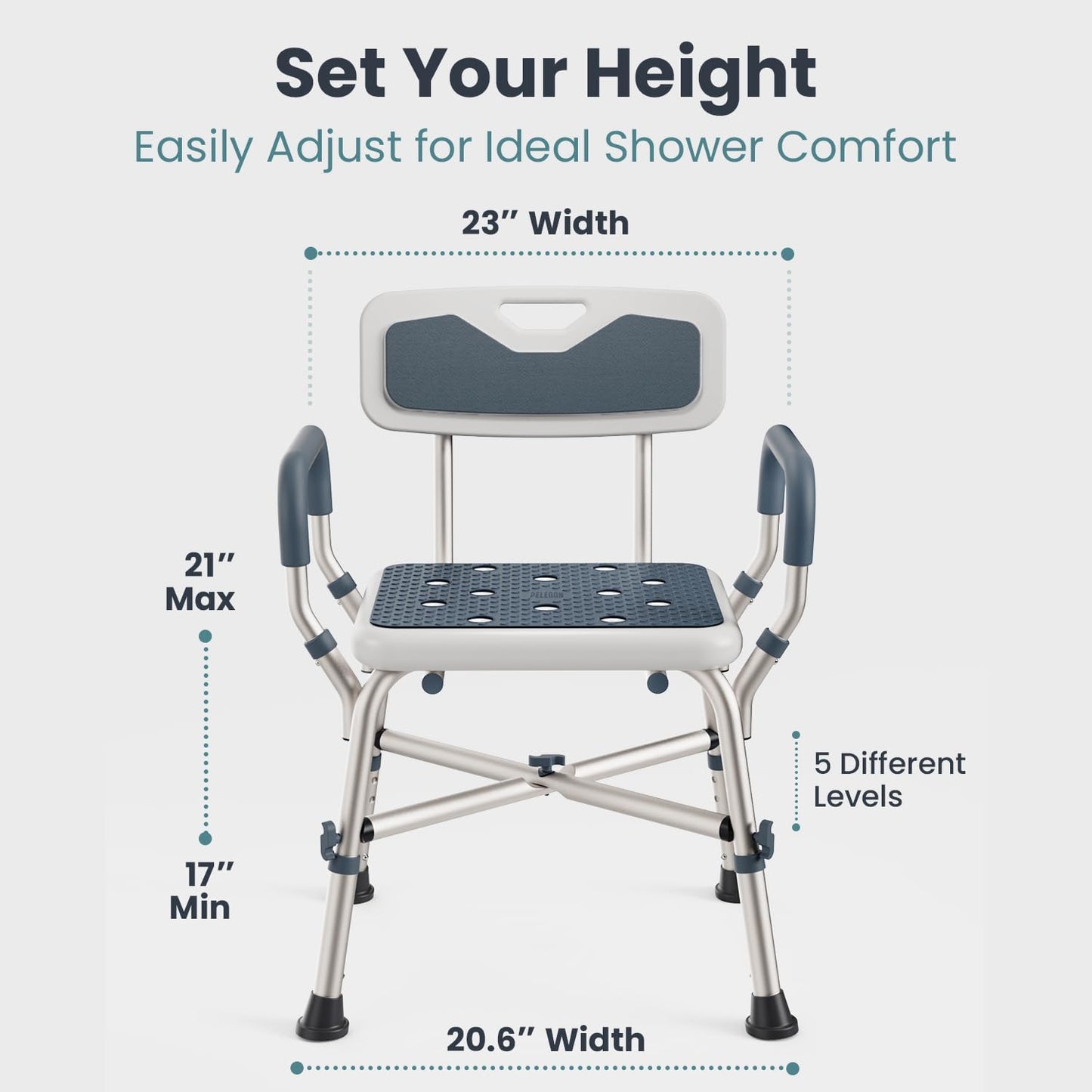 Shower Chair for Elderly and Disabled (450Lb) with Padded Armrests and Back, Adjustable Height Shower Seat, Heavy Duty Shower Chairs for inside Shower, Handicap - Blue