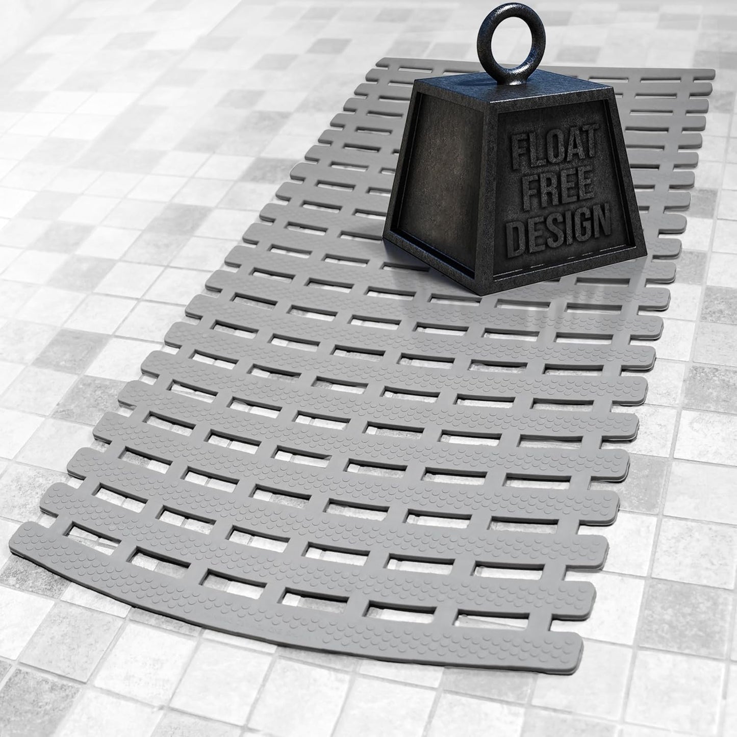Weighted Non Slip Bath Mat for Textured Tub & Shower Surfaces | Patent Pending | anti Slip Bathtub Safety without Suction Cups | Doesn’T Float, Works on Tile & Stone 31” X 15”