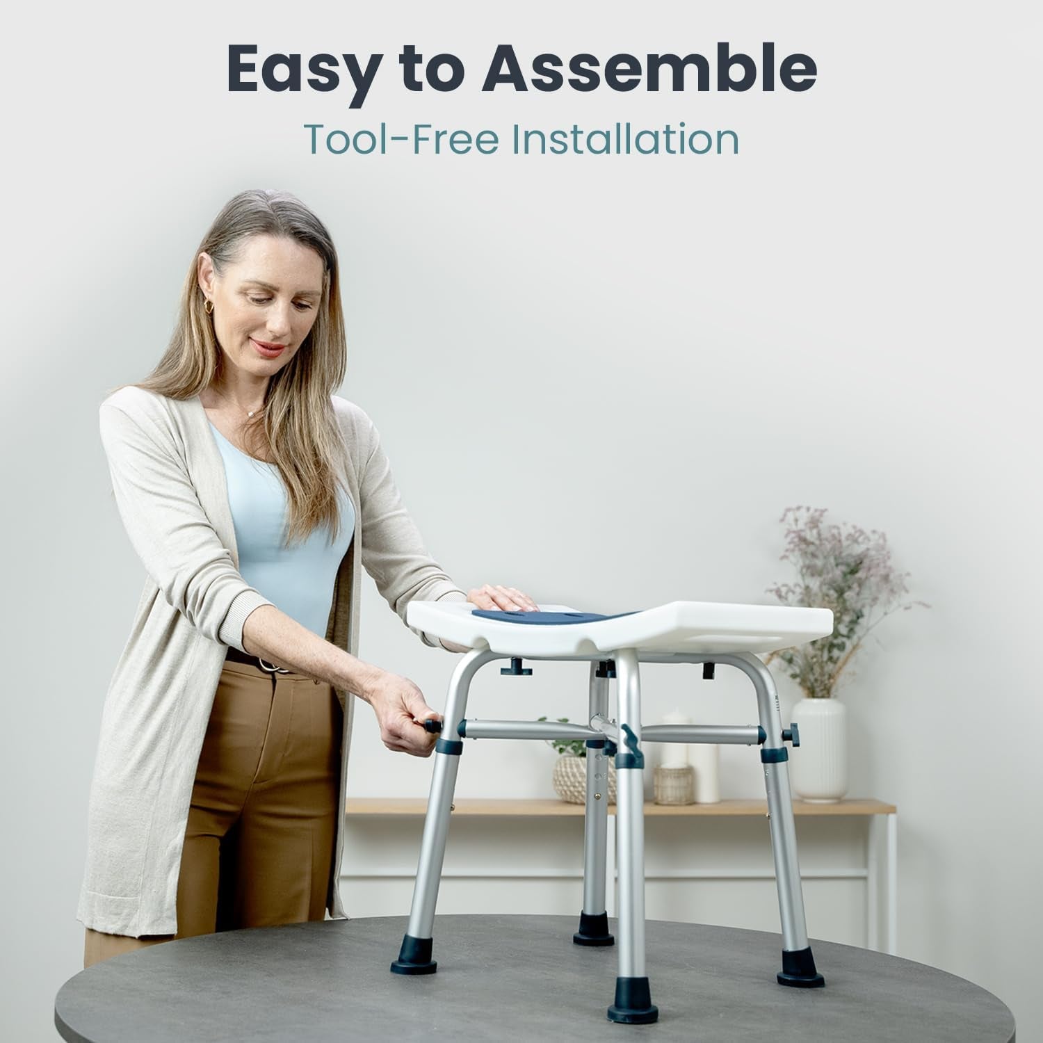 Shower Chair for inside Shower (350 Lb) - Adjustable Height, Padded Seat, Shower Chair for Elderly and Disabled - Shower Chair for Adults, Tub Chairs for Bathtubs - Dark Blue