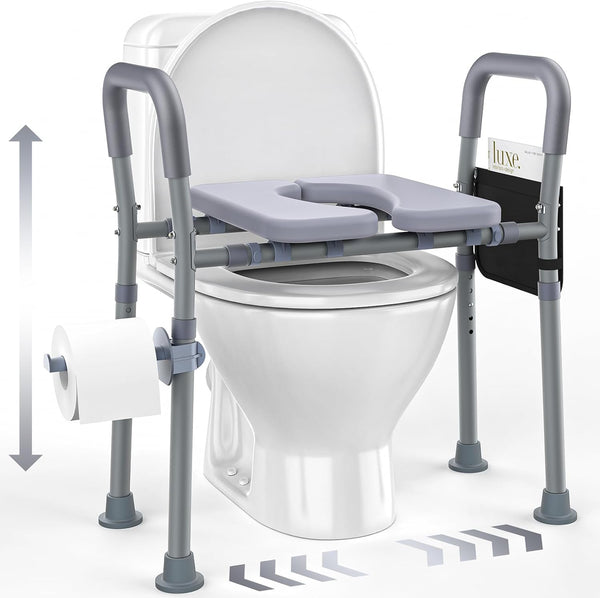 Toilet Seat Risers for Seniors, Raised Toilet Seat with Handles, Adjustable Height & Width, Heavy Duty up to 550Lb Handicap Elevated Toilet Seat for Elderly, Pregnant, Fit Any Toilet