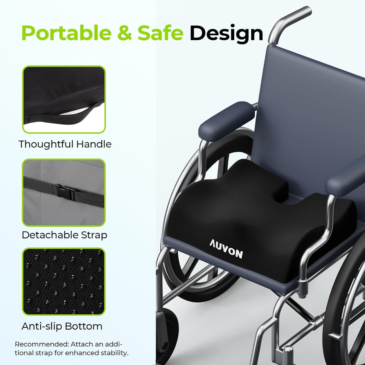 Anti-Slip Wheelchair Cushions with Front High Rear Low & Hump Design, Ergonomic Seat Cushion to Optimize Sitting Posture, Chair Cushions Relieve Sciatica, Back, Pressure Sore & Ulcer Pain