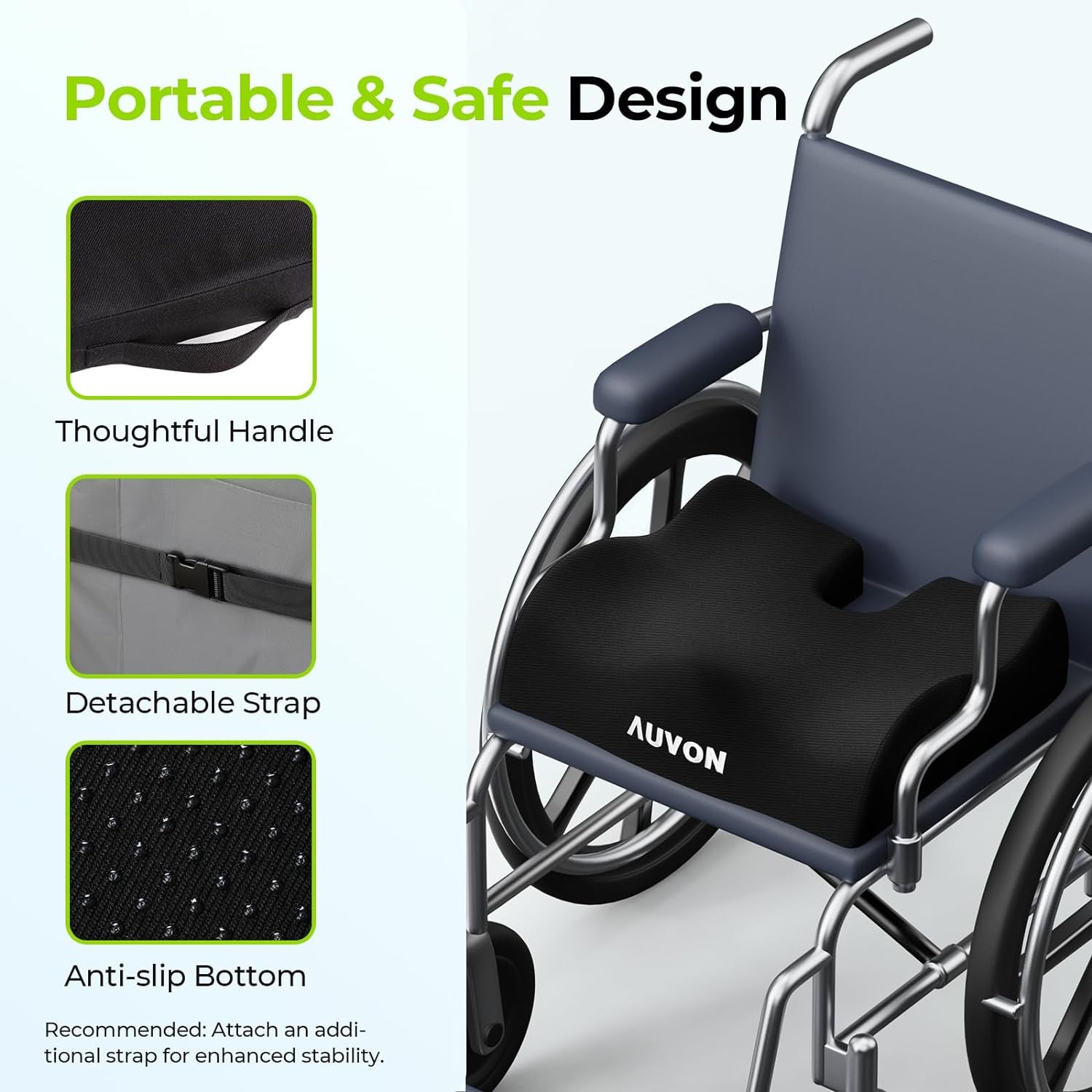 Anti-Slip Wheelchair Cushions with Front High Rear Low & Hump Design, Ergonomic Seat Cushion to Optimize Sitting Posture, Chair Cushions Relieve Sciatica, Back, Pressure Sore & Ulcer Pain