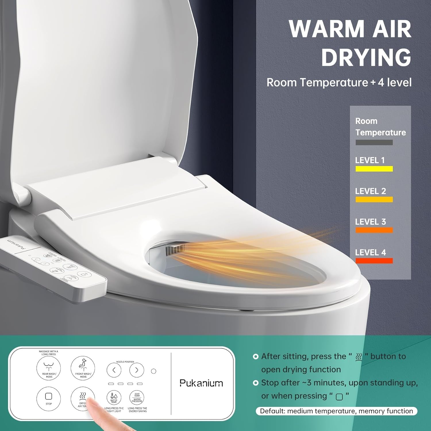 Bidet Toilet Seat Elongated, Electric Smart Heated Seat with Air Dryer & Instant Warm Water, 4-Temp Adjustable Feminine Rear/Moving Wash, Night Light, Energy Saving & Soft-Close