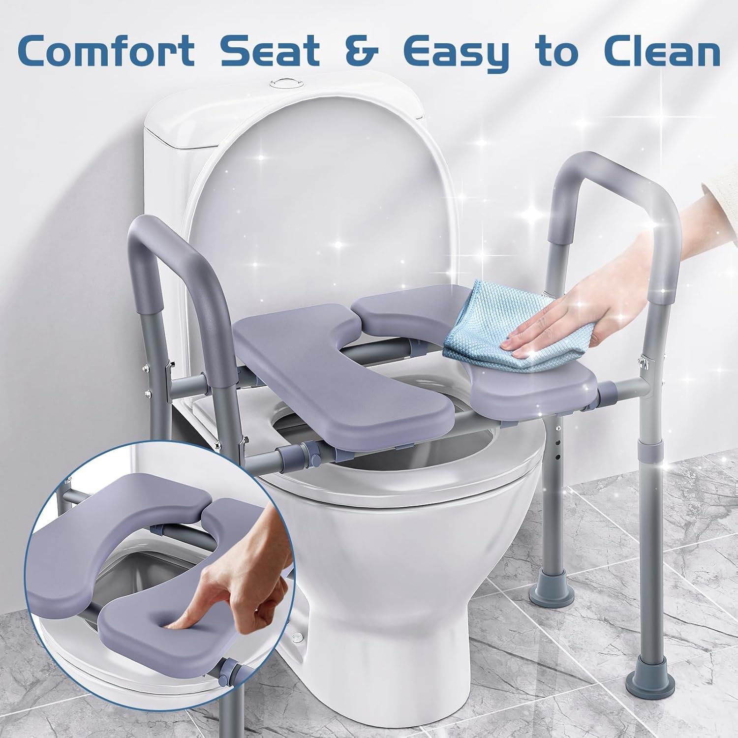 Toilet Seat Risers for Seniors, Raised Toilet Seat with Handles, Adjustable Height & Width, Heavy Duty up to 550Lb Handicap Elevated Toilet Seat for Elderly, Pregnant, Fit Any Toilet