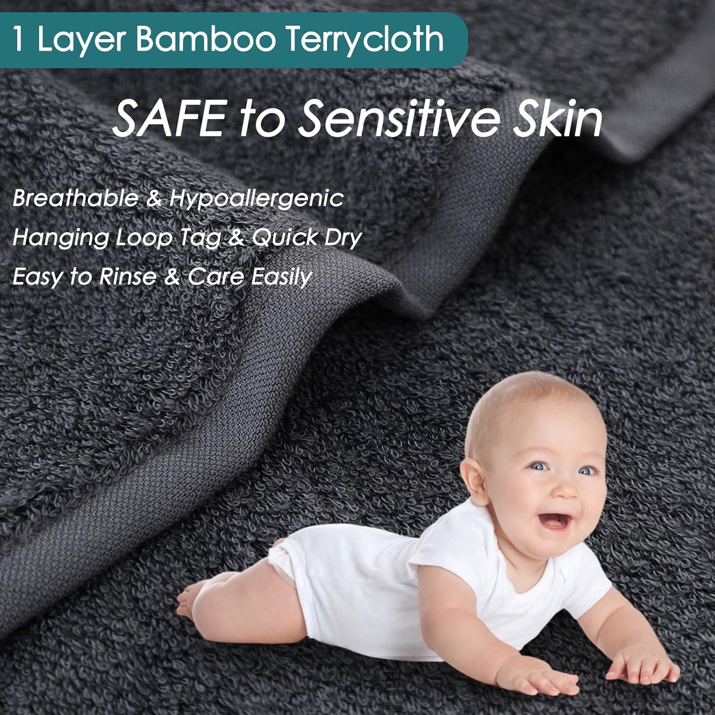 Wash Cloths 6 Pack, Super Soft and Skin Friendly Face Towel for Sensitive Skin, Reusable Washable Makeup Remover Cloth, 10X10 Inch Small Face Washcloth, Easy to Rinse Dark Grey Facial Cleaning Cloths