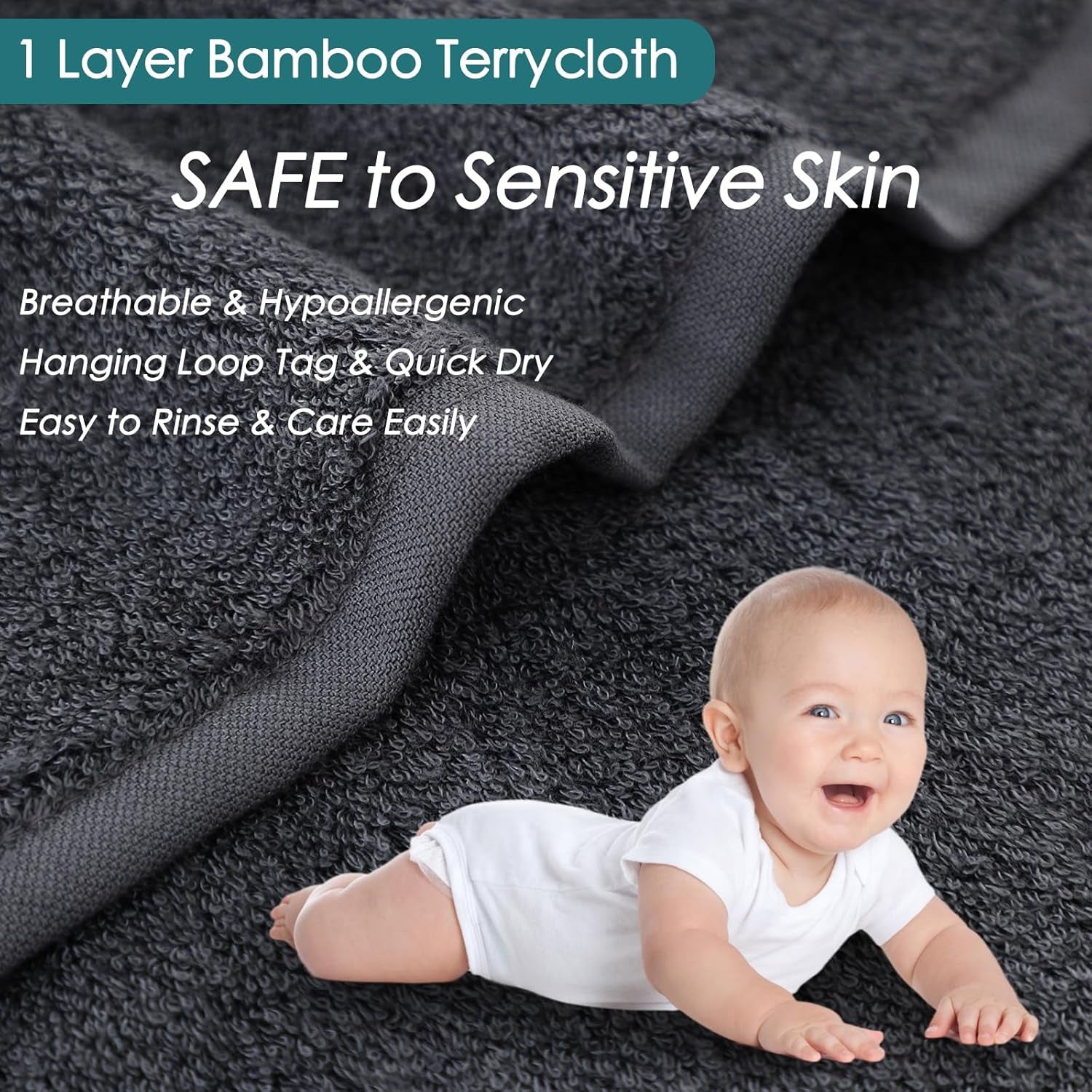 Wash Cloths 6 Pack, Super Soft and Skin Friendly Face Towel for Sensitive Skin, Reusable Washable Makeup Remover Cloth, 10X10 Inch Small Face Washcloth, Easy to Rinse Dark Grey Facial Cleaning Cloths