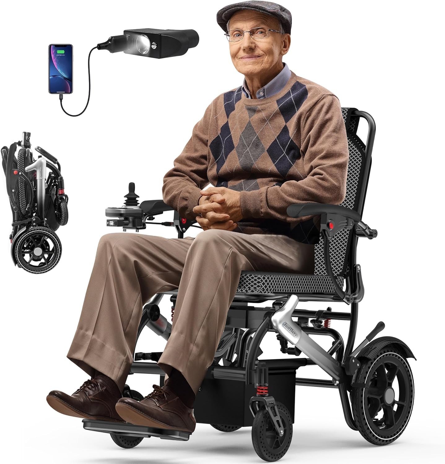 Electric Wheelchairs for Adults, Power Motorized Foldable Wheelchairs for Seniors Support 350 LBS, Only 36LBS Weight,15 Miles Range, 500W Brushless Motors& LED Light& Airline Approval-(Coior-Siiver)