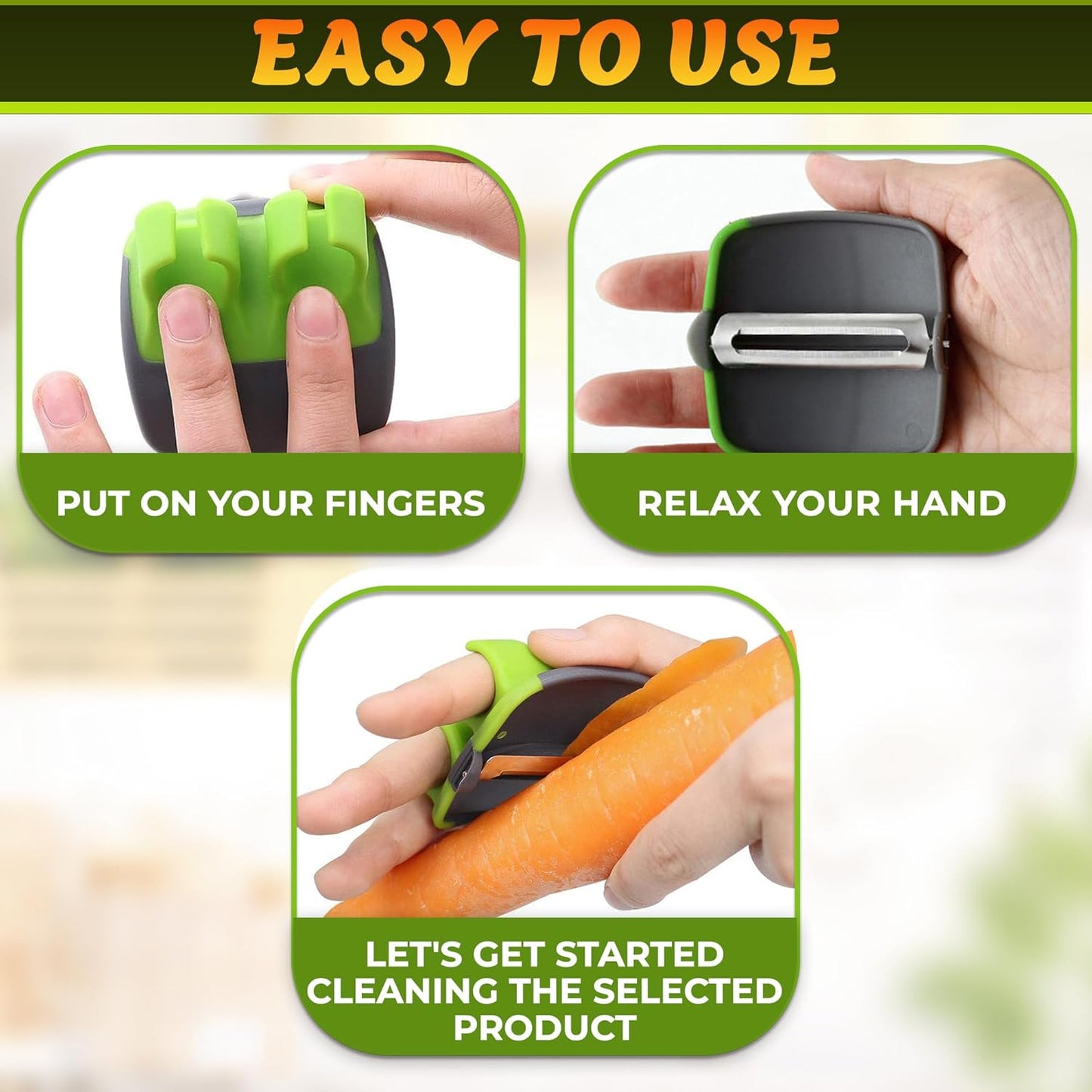 Finger Peeler for Vegetables - Finger Grip Palm Peeler with Sharp Double-Sided Blade, Non-Slip Carrot Peelers for Kitchen - Dishwasher Safe Potato Peelers for Kitchen, Suitable for Fruits and Veggies