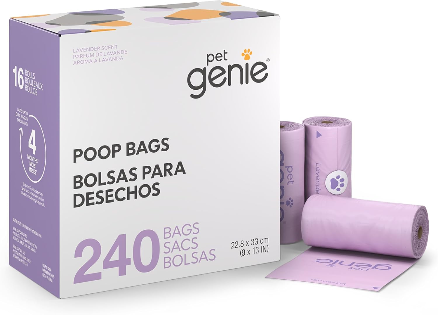 , Dog Poop Bags Rolls Scented, Extra Strong & Leak-Proof for Dogs, Lavender Scented, Easy Tear Pet Waste Bags, Made from 65% Recycled Plastic, 16 Rolls (240 Count)