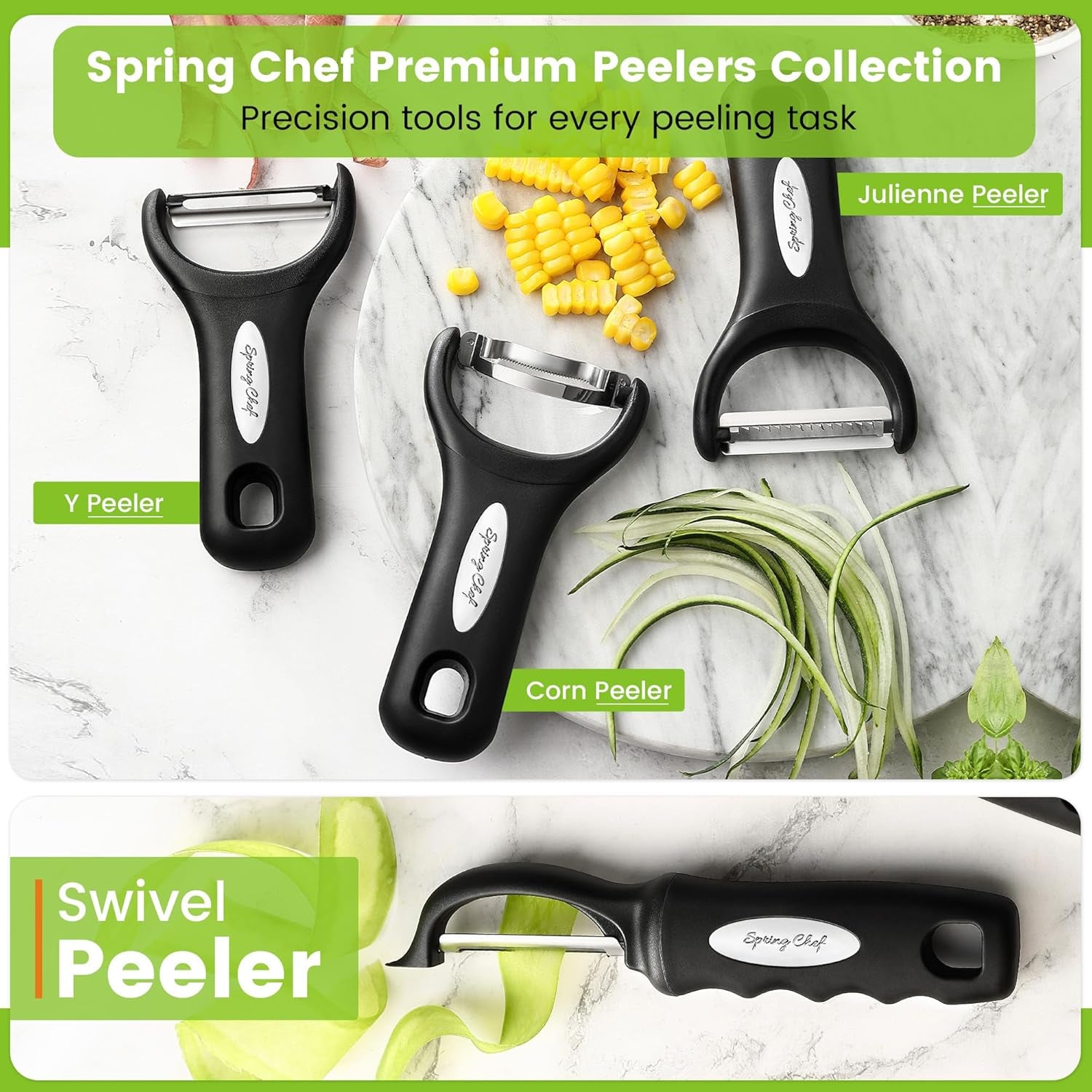 Premium Swivel Vegetable Peeler, Soft Grip Handle and Ultra Sharp Stainless Steel Blades - Perfect Kitchen Peeler for Veggie, Fruit, Potato, Carrot, Apple - Black