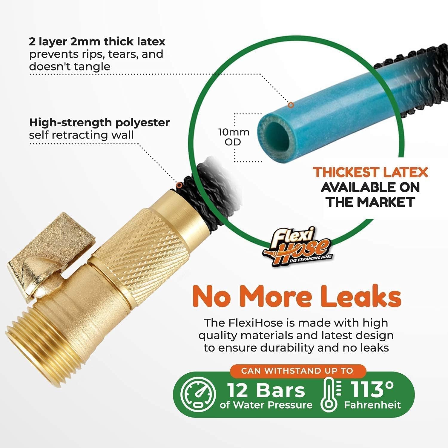 Expandable Garden Hose with 8 Function Nozzle, 100FT - Lightweight Retractable Garden Hose, Water Hose - No-Kink Flexibility, 3/4 Inch Solid Brass Fittings and Double Latex Core