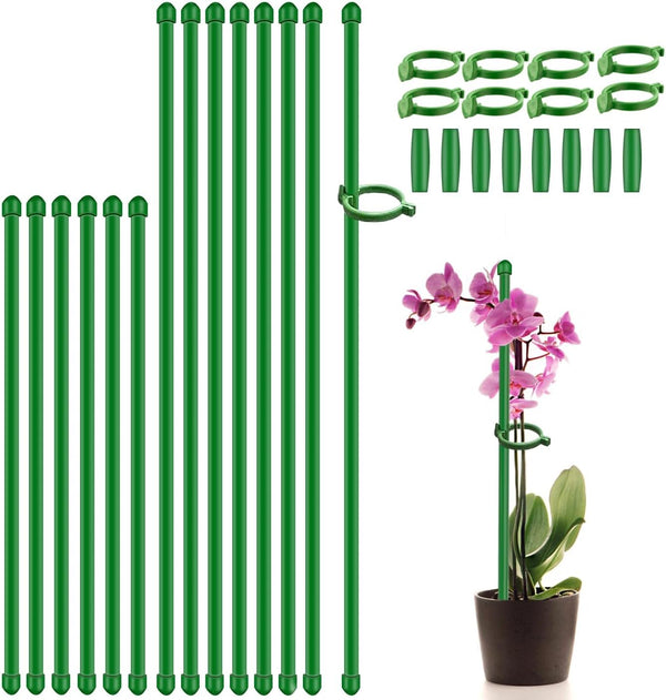 Plant Stakes 17Inch &11Inch  Adjustable Length Plant Support Stake 16Pcs Green Orchid Stick with Clips for Indoor Outdoor,Garden Pole for Potted Tomato Amaryllis Vegetables Comes with 20 Ties