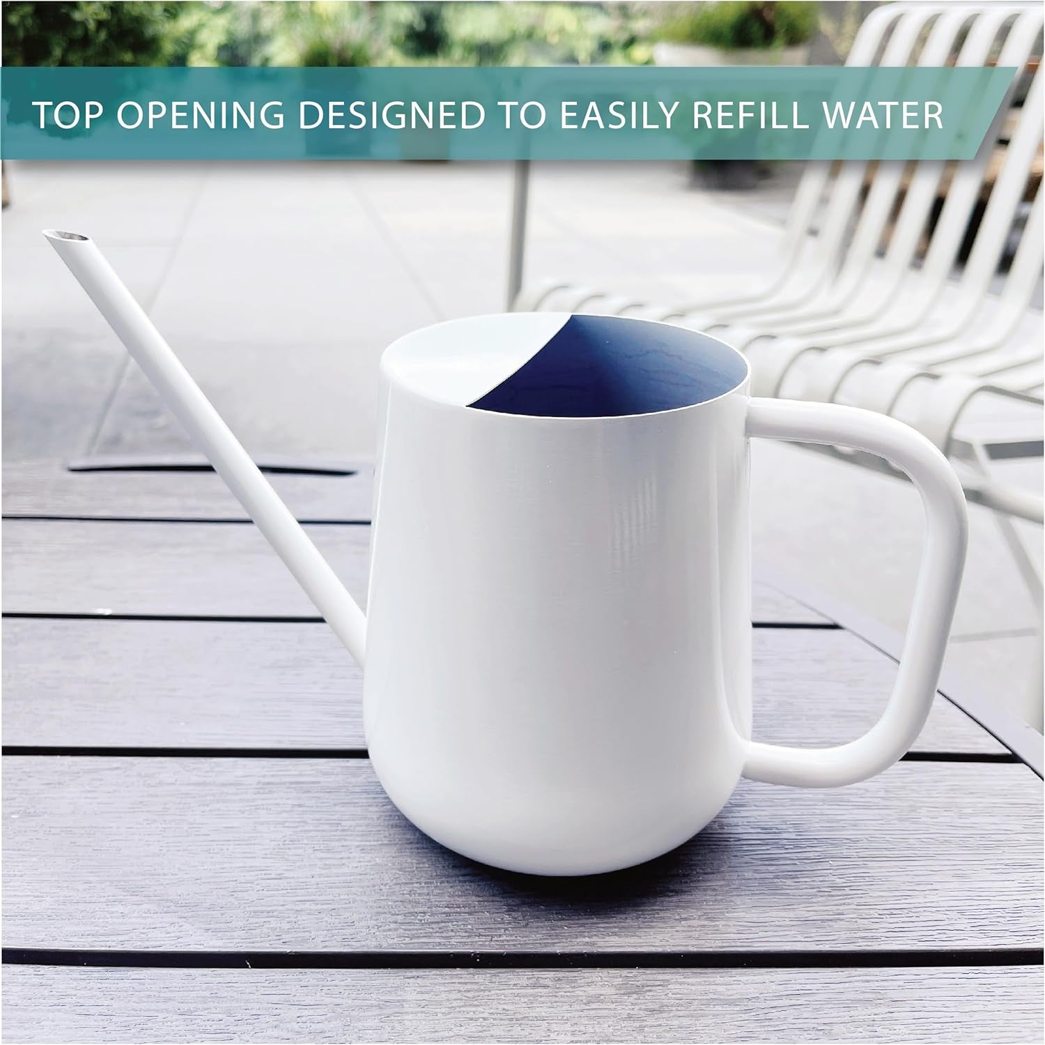 Metal Watering Can for Indoor Houseplants Outdoor Garden Long Sprout Water Can for Succulents Herb Bonsai Modern Garden Tool 33.8Oz/1000Ml (Brilliant White)