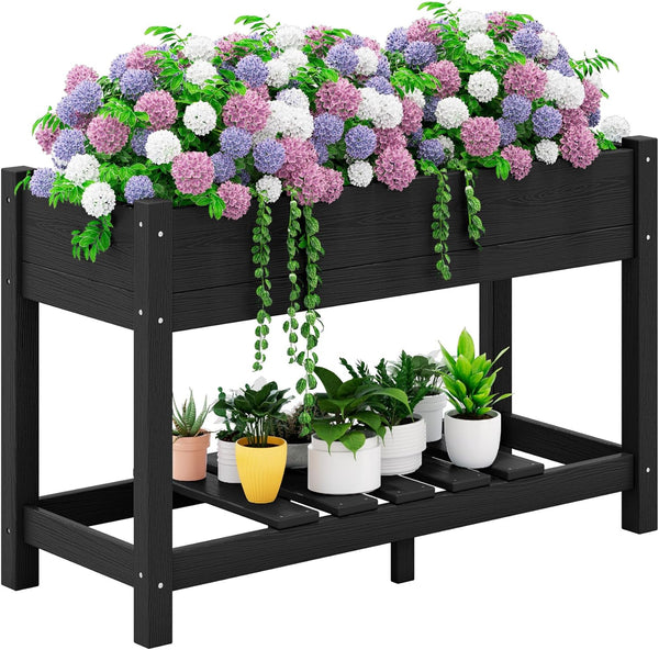 Raised Garden Bed, HDPE Raised Bed for Gardening All Weather Use- Black