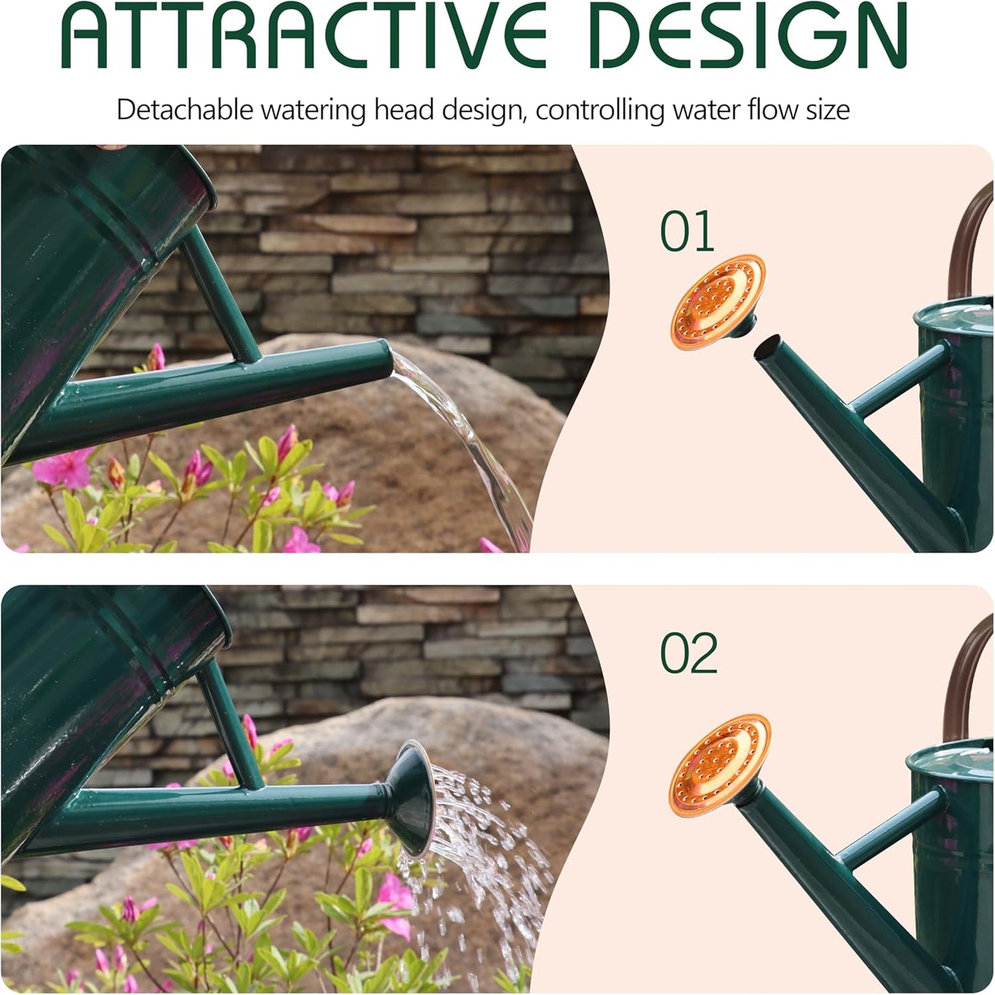 Metal Watering Can for Outdoor and Indoor Plants, Watering Can Decor, 1 Gallon (1 Gallon Green2)