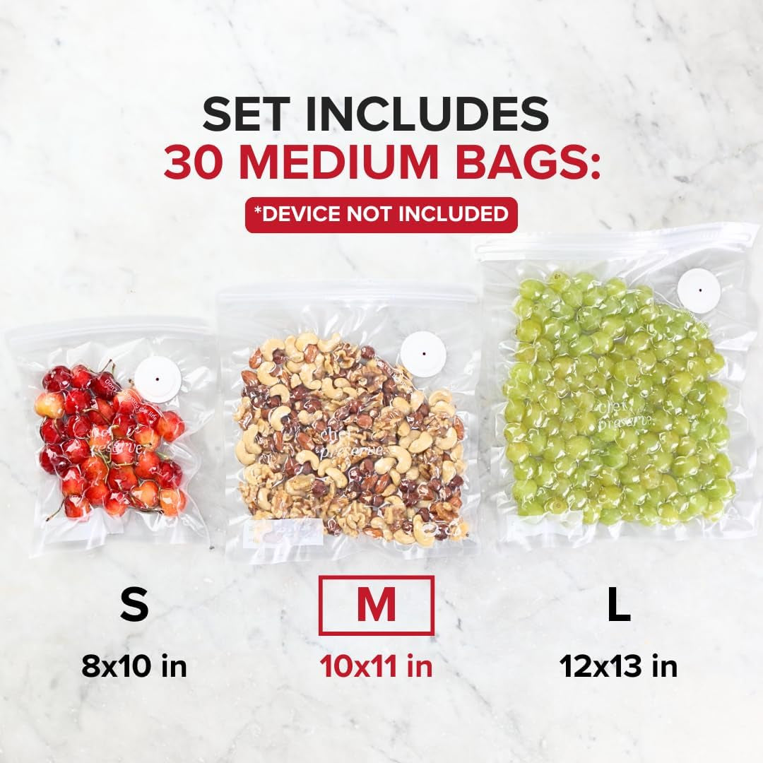 Reusable Vacuum Sealer Bags for Food – 30 Bpa-Free Medium (10 X 11 In) Food Storage Bags, Freezer, Microwave – Odor-Resistant, Leak-Proof – Compatible with  Vacuum Sealers