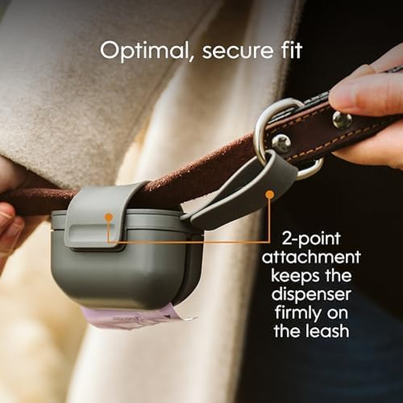 - On-The-Go Dog Poop Bag Dispenser for Leash - Compact & Easy to Use Device for Pet Supplies with 2-Point Secure Attachment, Includes 1 Roll (15 Count) of Scented Poop Bags, (Lavender Scent)
