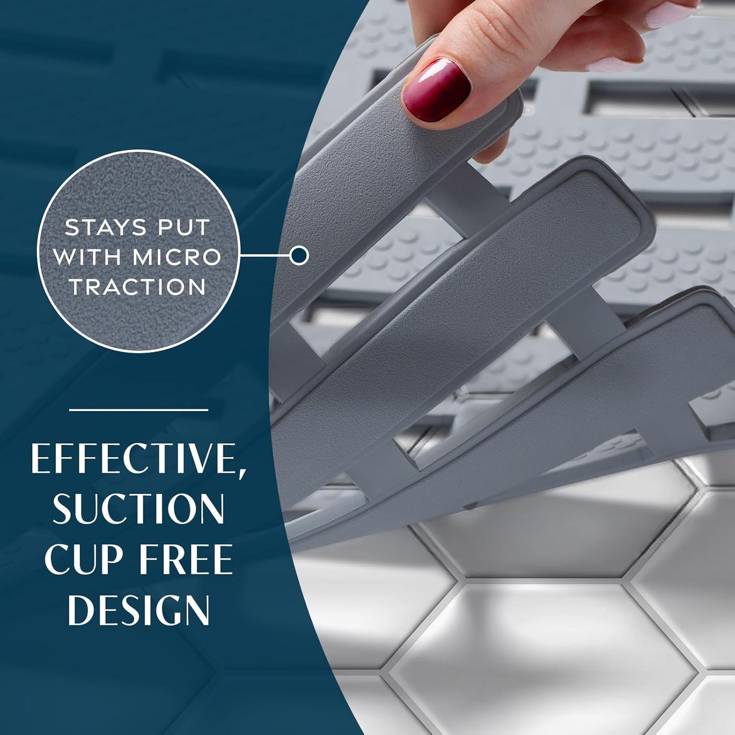 Weighted Non Slip Bath Mat for Textured Tub & Shower Surfaces | Patent Pending | anti Slip Bathtub Safety without Suction Cups | Doesn’T Float, Works on Tile & Stone 31” X 15”