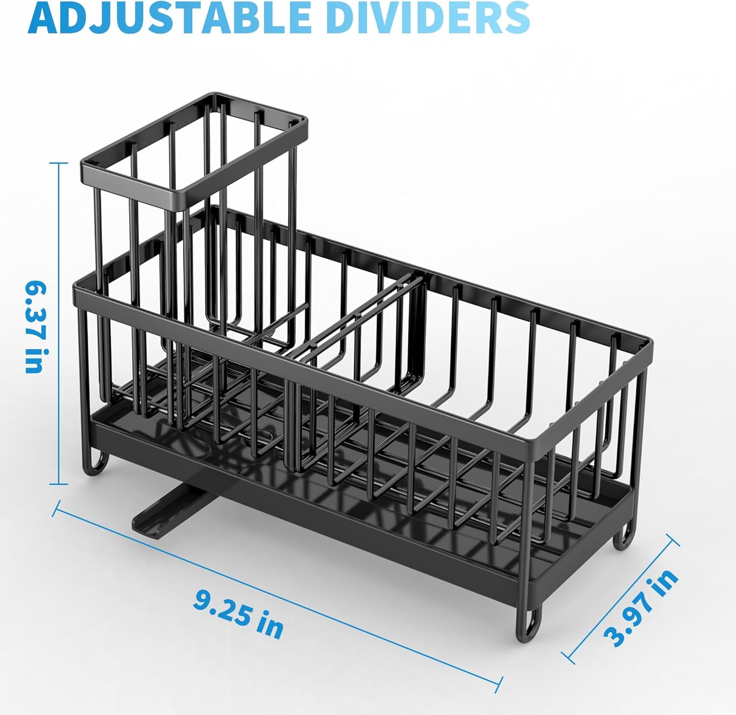 Black Sponge Holder for Kitchen Sink, Sink Caddy Organizer with High Brush Holder, Kitchen Countertop Organizers and Storage Essentials, Rustproof 304 Stainless Steel, Soap Dispenser Organize