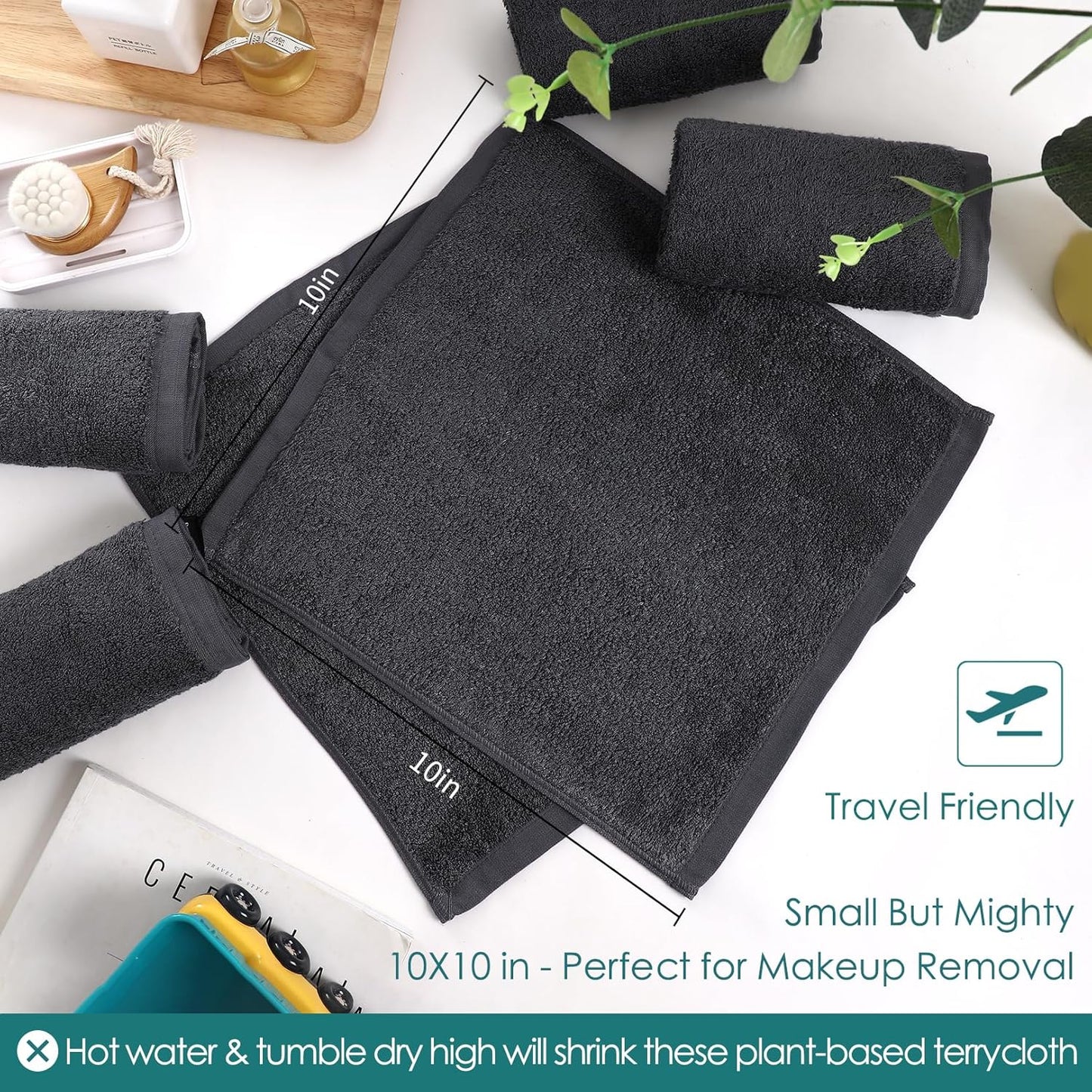 Wash Cloths 6 Pack, Super Soft and Skin Friendly Face Towel for Sensitive Skin, Reusable Washable Makeup Remover Cloth, 10X10 Inch Small Face Washcloth, Easy to Rinse Dark Grey Facial Cleaning Cloths