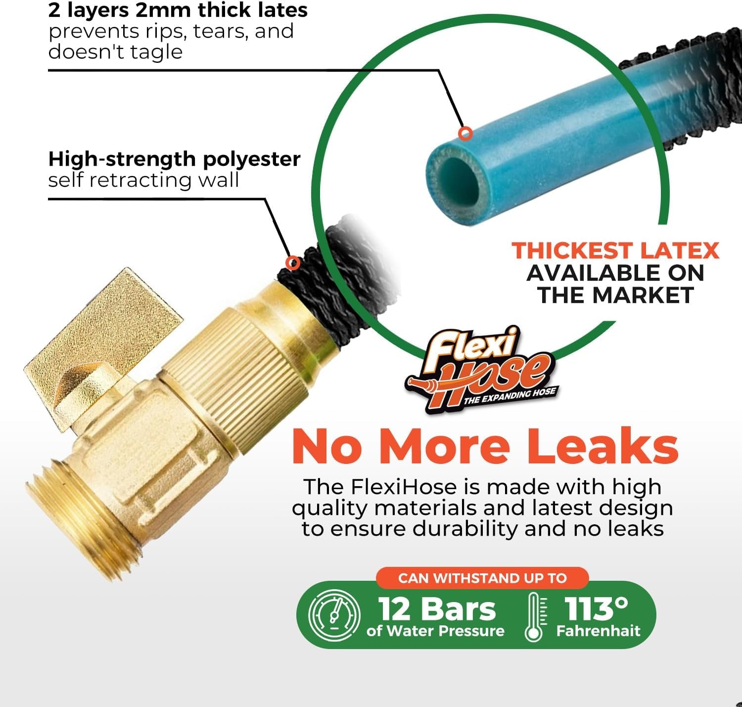 Lightweight Expandable Garden Hose, 100FT -Retractable Garden Hose, Water Hose - No-Kink Flexibility, 3/4 Inch Solid Brass Fittings and Double Latex Core