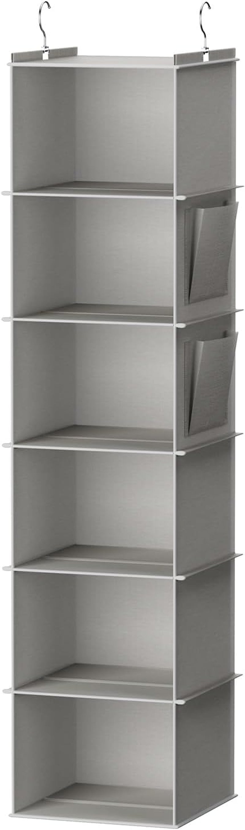 Hanging Closet Organizer and Storage, 6-Shelf Closet Hanging Shelves | Sturdy Bamboo Structure Cloth Hanging Storage, Sweater Organizer, 11.8” X 11.8” X 47.2”, Light Grey