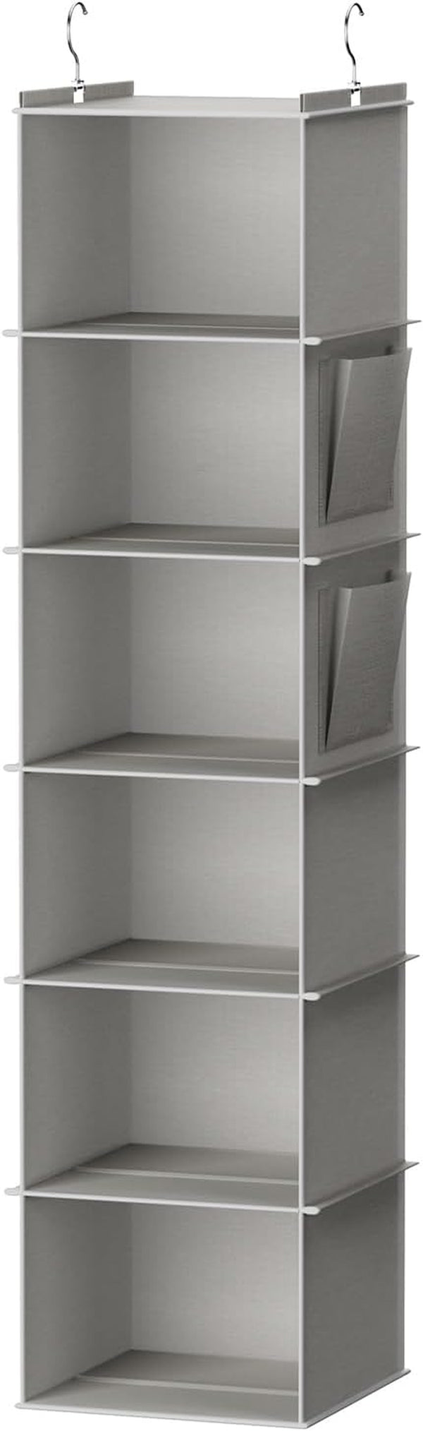 Hanging Closet Organizer and Storage, 6-Shelf Closet Hanging Shelves | Sturdy Bamboo Structure Cloth Hanging Storage, Sweater Organizer, 11.8” X 11.8” X 47.2”, Light Grey