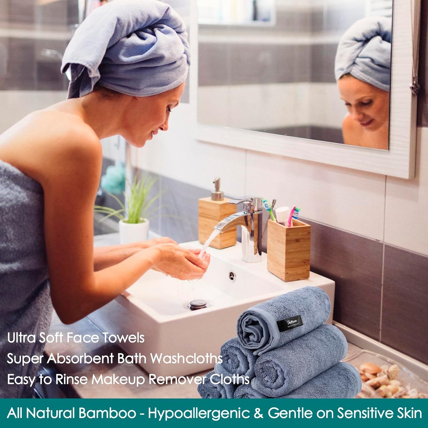 Wash Cloths 6 Pack, Reusable Makeup Remover Cloths, Super Soft and Gentle Face Towel for Sensitive Skin, 10X10 Inch Small Face Washcloths, Easy to Rinse Quick Dry Slate Blue Facial Cleansing Cloths