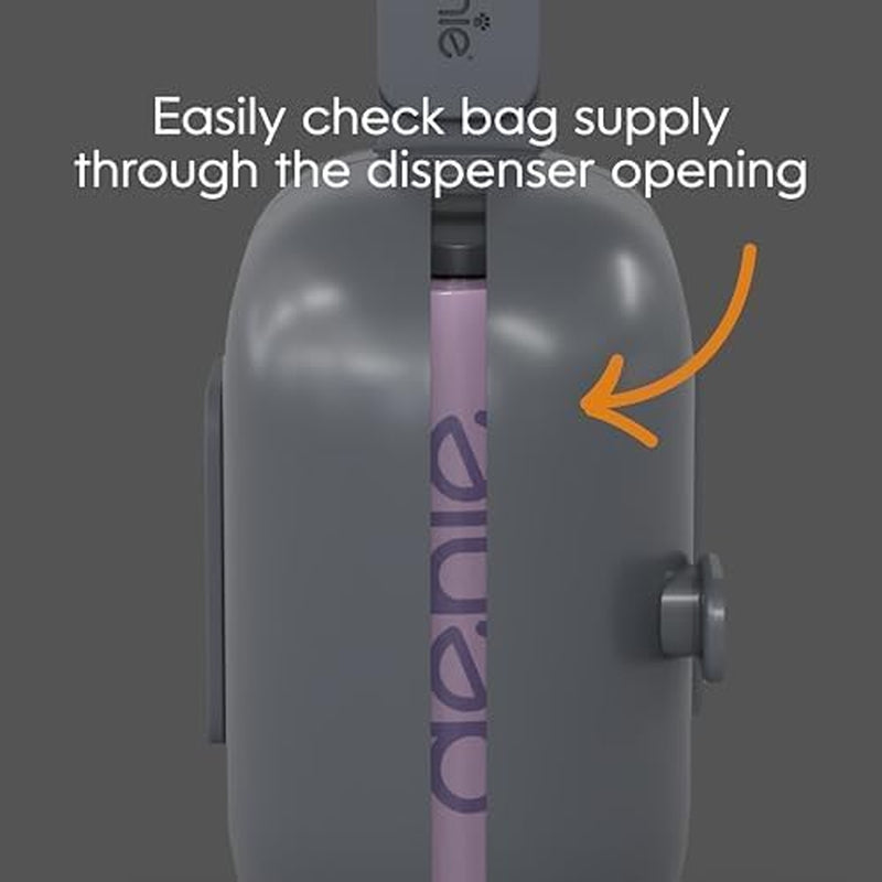 - On-The-Go Dog Poop Bag Dispenser for Leash - Compact & Easy to Use Device for Pet Supplies with 2-Point Secure Attachment, Includes 1 Roll (15 Count) of Scented Poop Bags, (Lavender Scent)