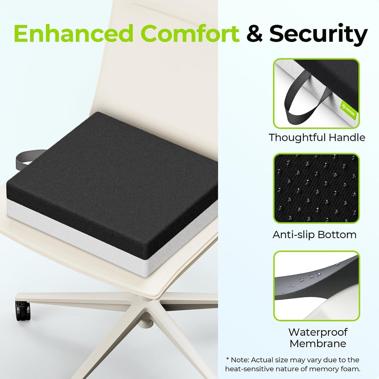 Ventilation Seat Cushion with Innovation Heat Dissipation Design, Anti-Bedsore Wheelchair Cushion with Supportive Memory Foam, Waterproof & Anti-Slip Cover, Improve Lower Back & Tailbone Comfort