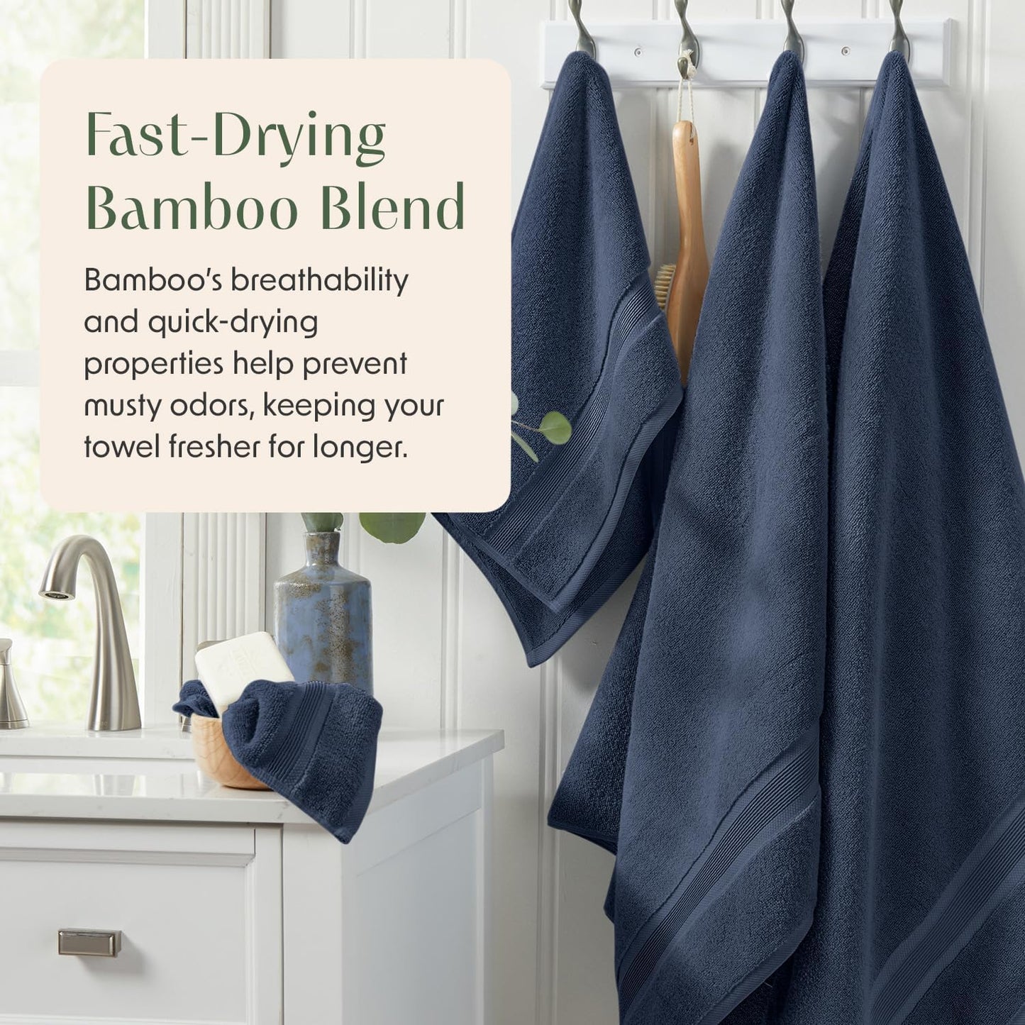 Luxury Viscose from Bamboo Bath Towel Set of 4 | 35% Viscose from Bamboo - 65% Cotton | Absorbent Quick-Dry Towels for Bathroom | Oeko-Tex Standard 100 Cotton | French Blue