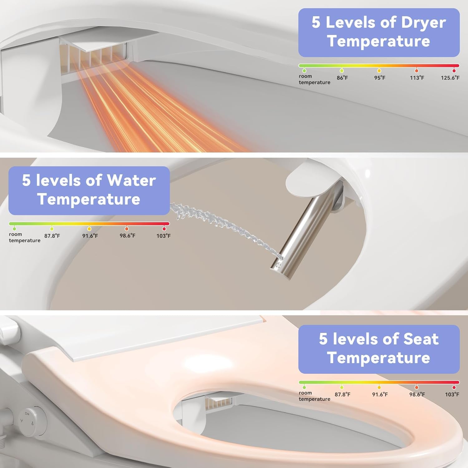 Bidet Toilet Seat Elongated, Electric Smart Heated Seat with Air Dryer & Instant Warm Water, 4-Temp Adjustable Feminine Rear/Moving Wash, Night Light, Energy Saving & Soft-Close