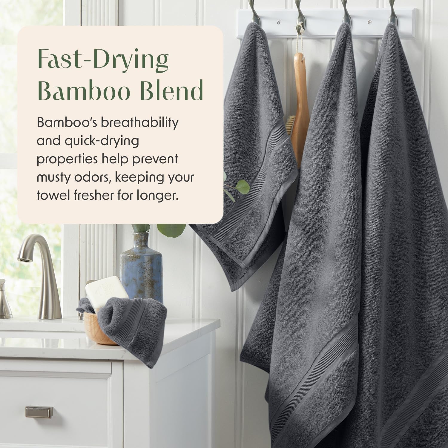 Luxury Viscose from Bamboo Bath Towel Set of 4 | 35% Viscose from Bamboo - 65% Cotton | Absorbent Quick-Dry Towels for Bathroom | Oeko-Tex Standard 100 Cotton | Iron Grey